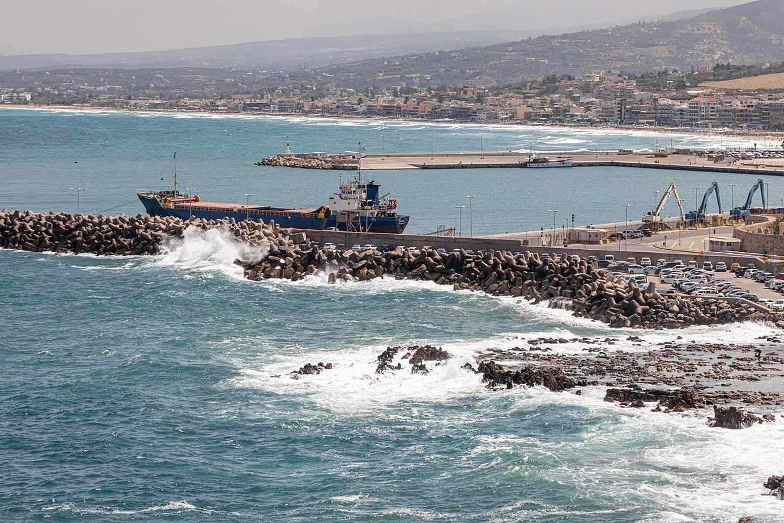A strategic view of the small port of Rethymno from the Fortezza, highlighting its importance as the third most significant city in Crete during Venetian rule.