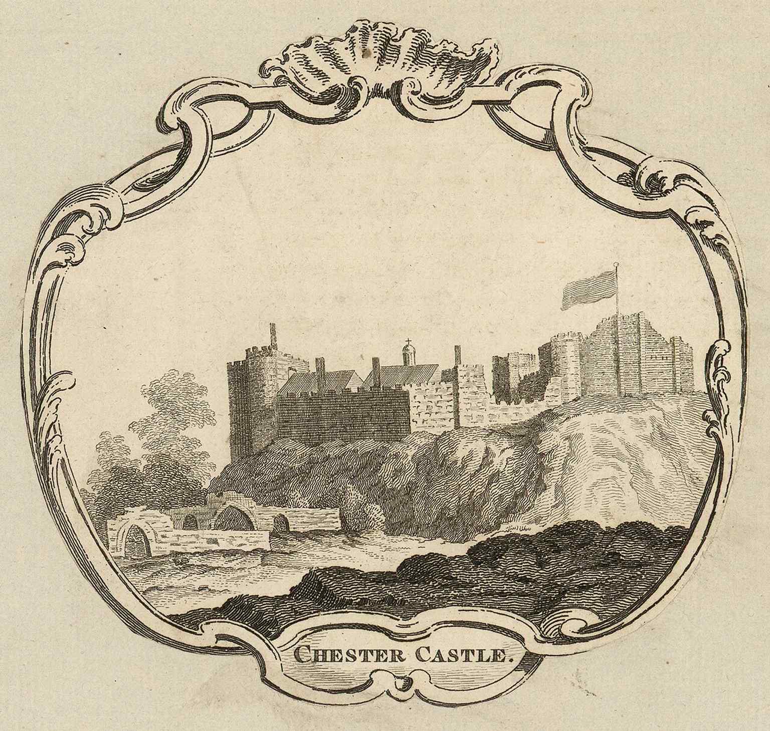 An early engraving of Chester Castle from Pennant’s era, capturing the site before much of the medieval fabric was lost.