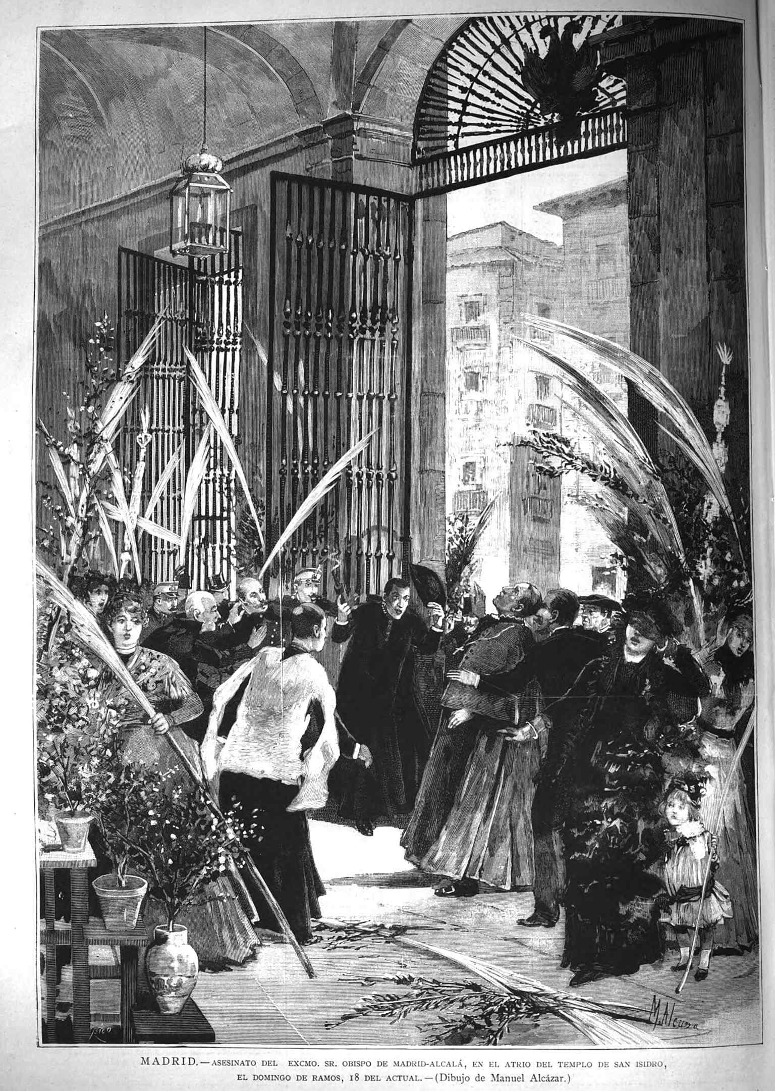 The atrium of San Isidro where Bishop Narciso Martínez Izquierdo was shot on Palm Sunday in 1886 — one of the church’s most dramatic episodes.