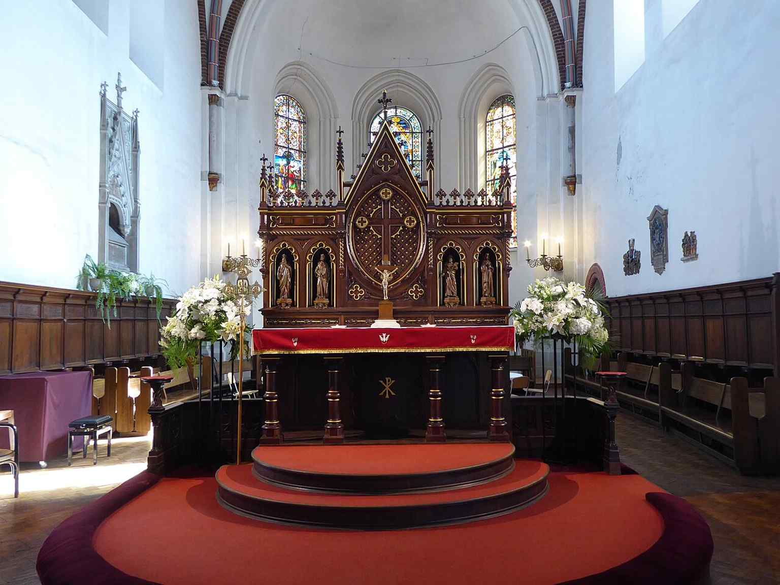 The altar area, showing the church’s richly preserved interior after centuries of rebuilding and restoration.