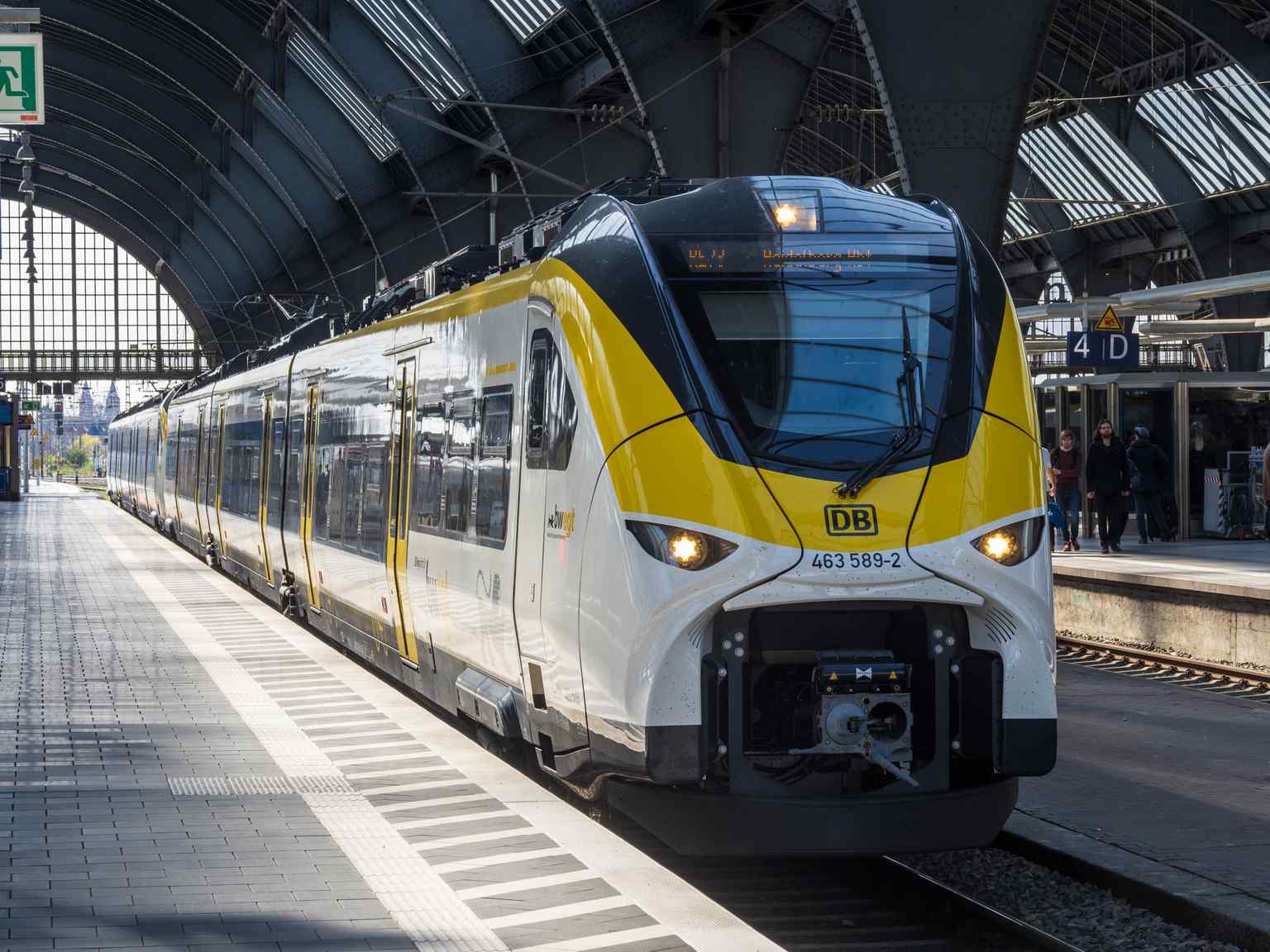 A regional train with 'bwegt' branding, part of Baden-Württemberg's regional transport, serving destinations like Heidelberg and showing the modern fleet operating from Karlsruhe Central Station.