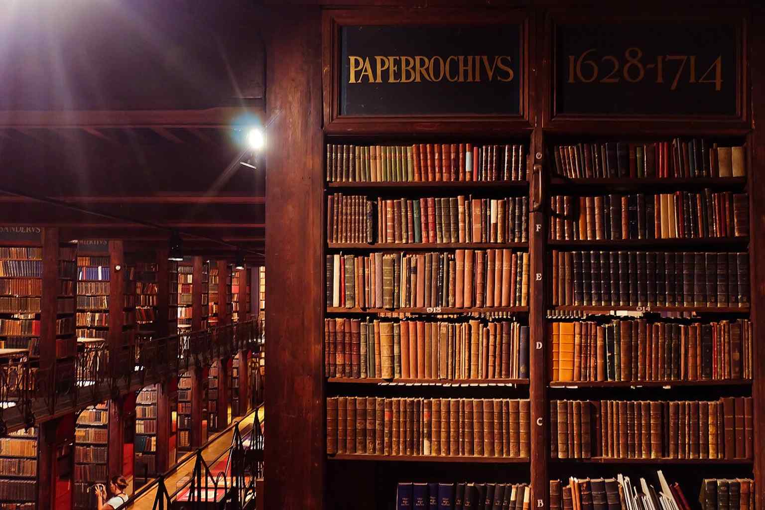 A clear street-level view of the heritage library’s historic façade, the former Sodality building that became Antwerp’s conservation library.