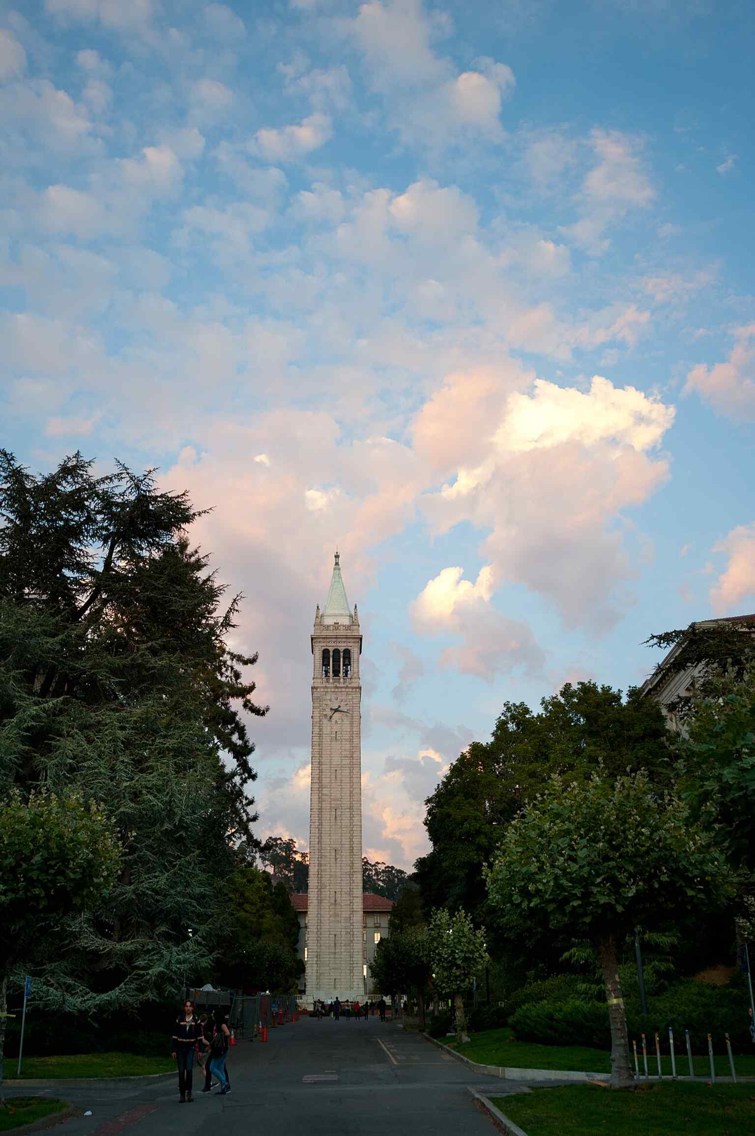 A strong full-height view of Sather Tower, the 307-foot Campanile that became Berkeley’s signature landmark.