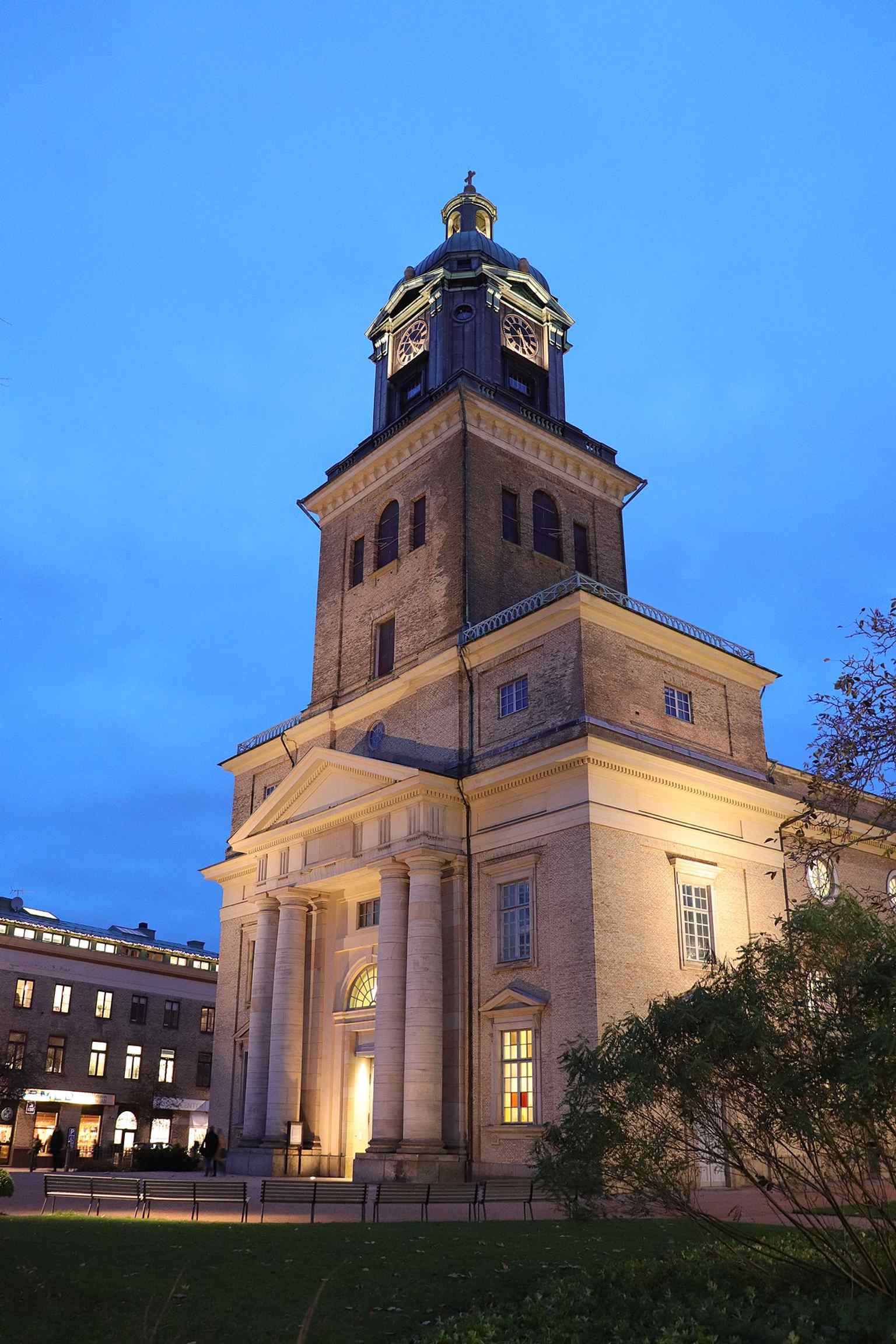 A grand view of Gothenburg Cathedral, designed in the classical style by Carl Wilhelm Carlberg after the devastating 1802 fire.