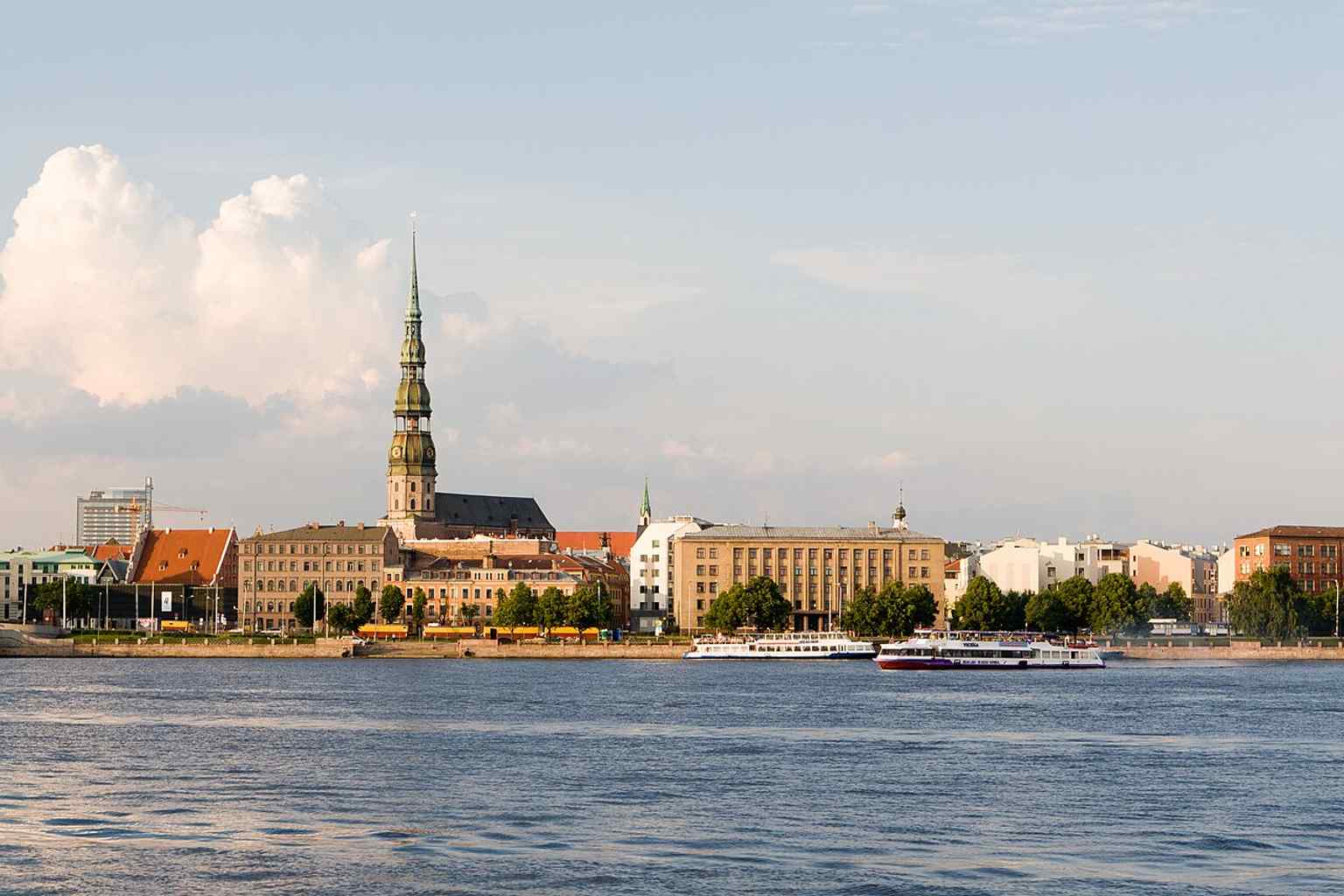 An older panoramic view of the church in Riga’s skyline, useful for showing how long St. Peter’s has dominated the Old Town silhouette.