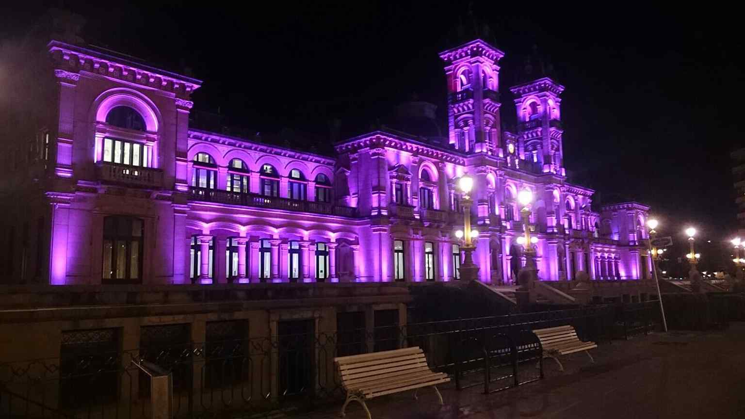 The building lit in a special civic display, showing how the town hall remains a stage for city events.