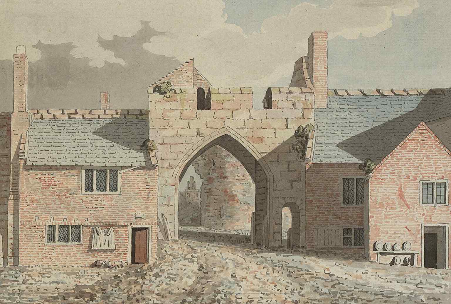 Another period illustration of Water Gate from Pennant’s extra-illustrated volumes, linking the site to 18th-century Chester.
