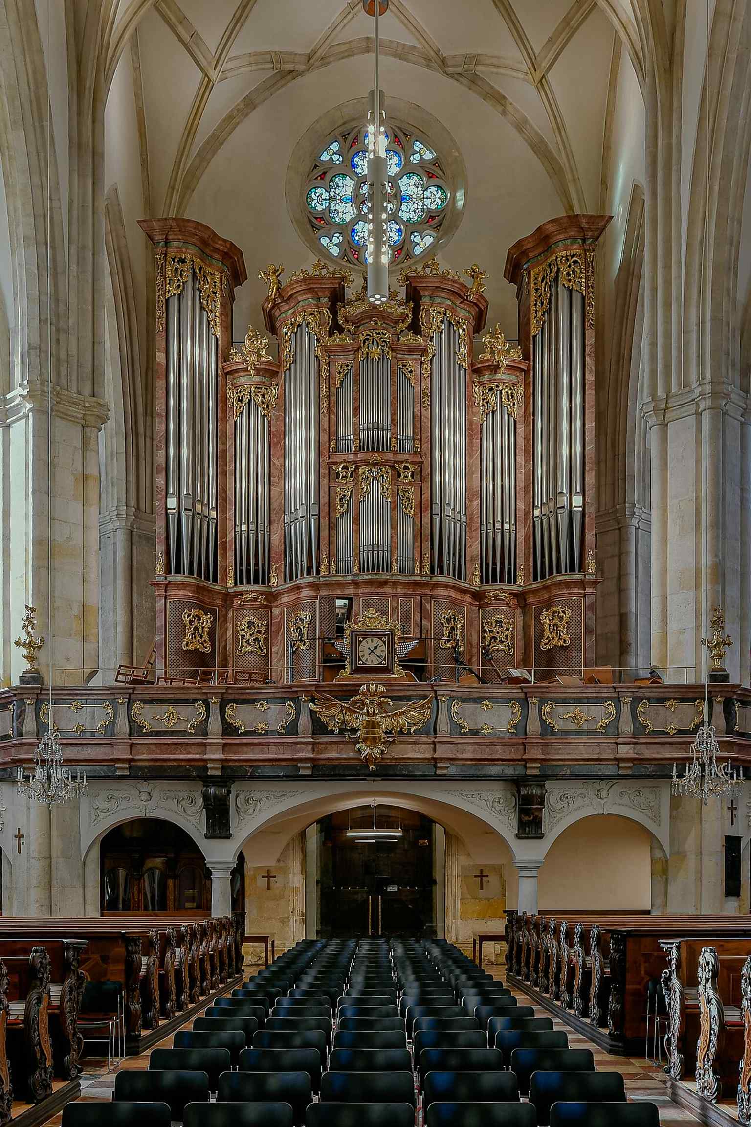 The west gallery and organ loft, where the 1687 baroque gallery now carries the rebuilt cathedral organ.