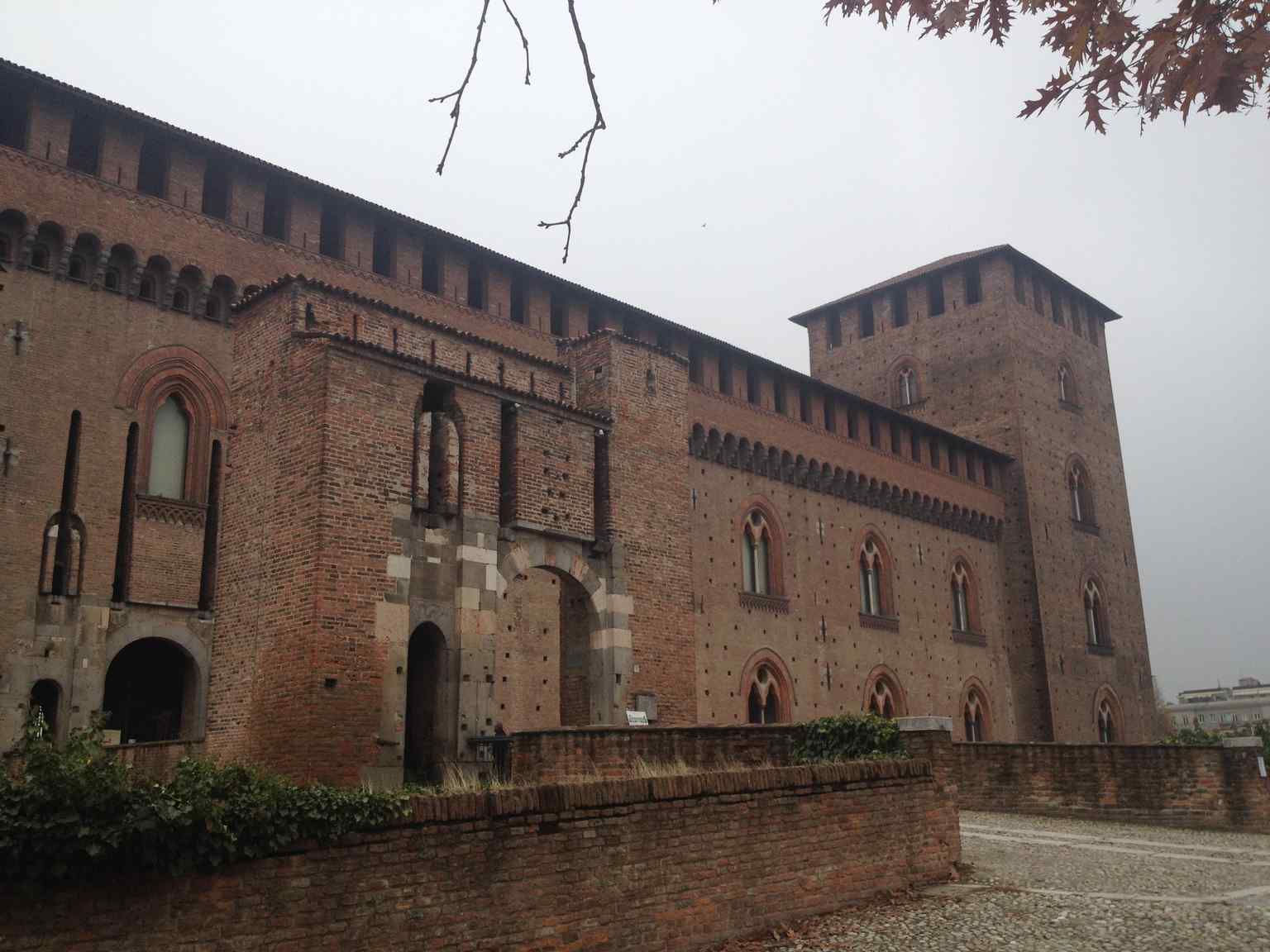The castle's main facade, part of the imposing structure built in just five years by Galeazzo II Visconti starting in 1360.