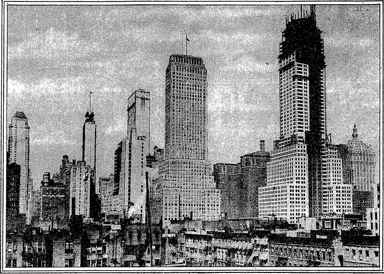This 1929 photo captures the Lincoln Building, now One Grand Central Place, under construction on 42nd Street, just before its completion in 1930.
