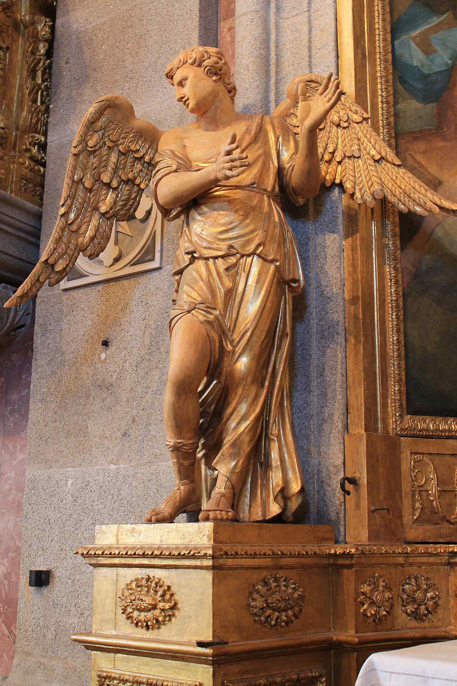 A close interior detail with angels, echoing the church’s exuberant decoration and its strong sculptural program.