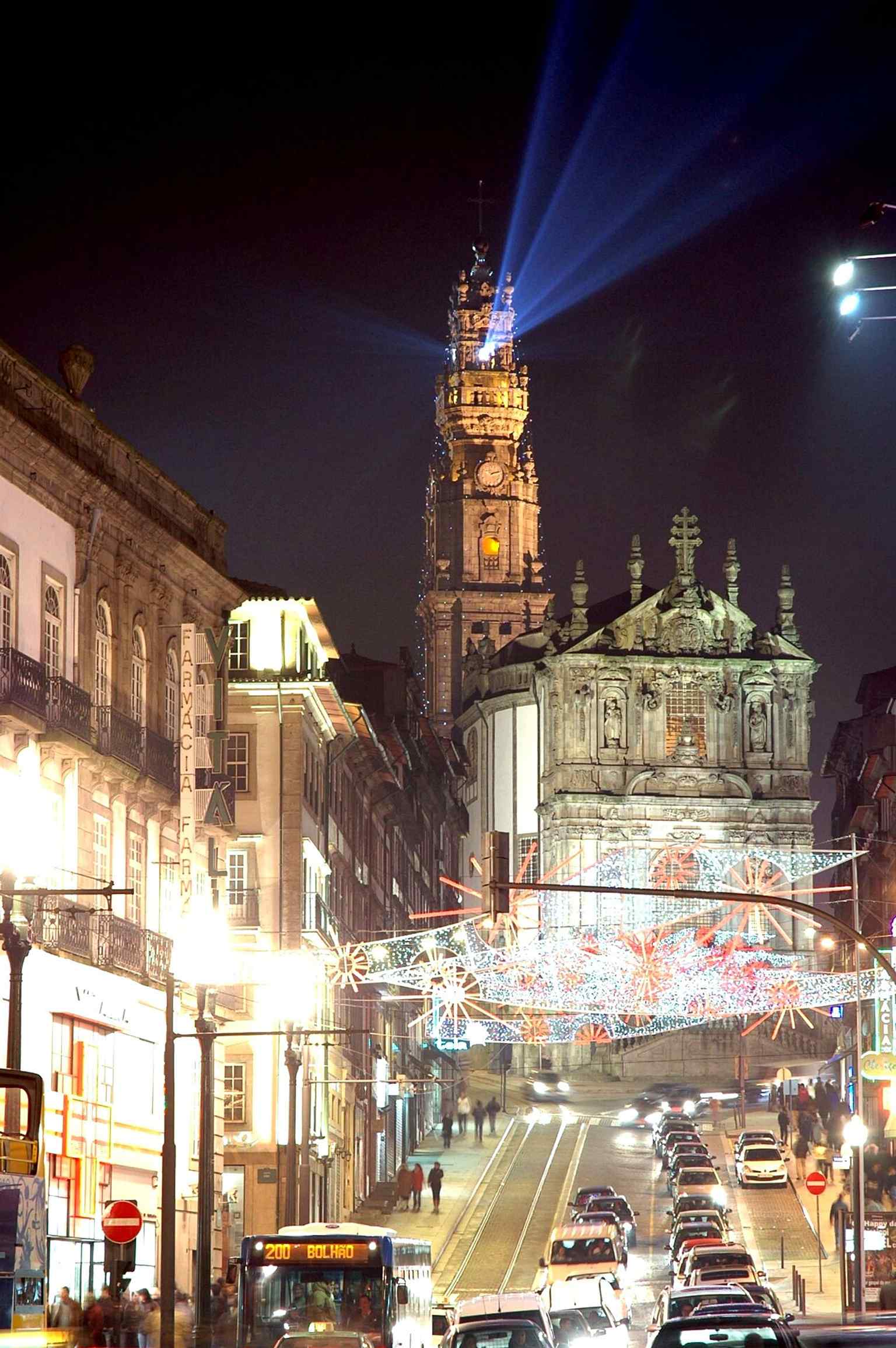 The tower at night, when the Clérigos become one of Porto’s most recognizable silhouettes over the city center.