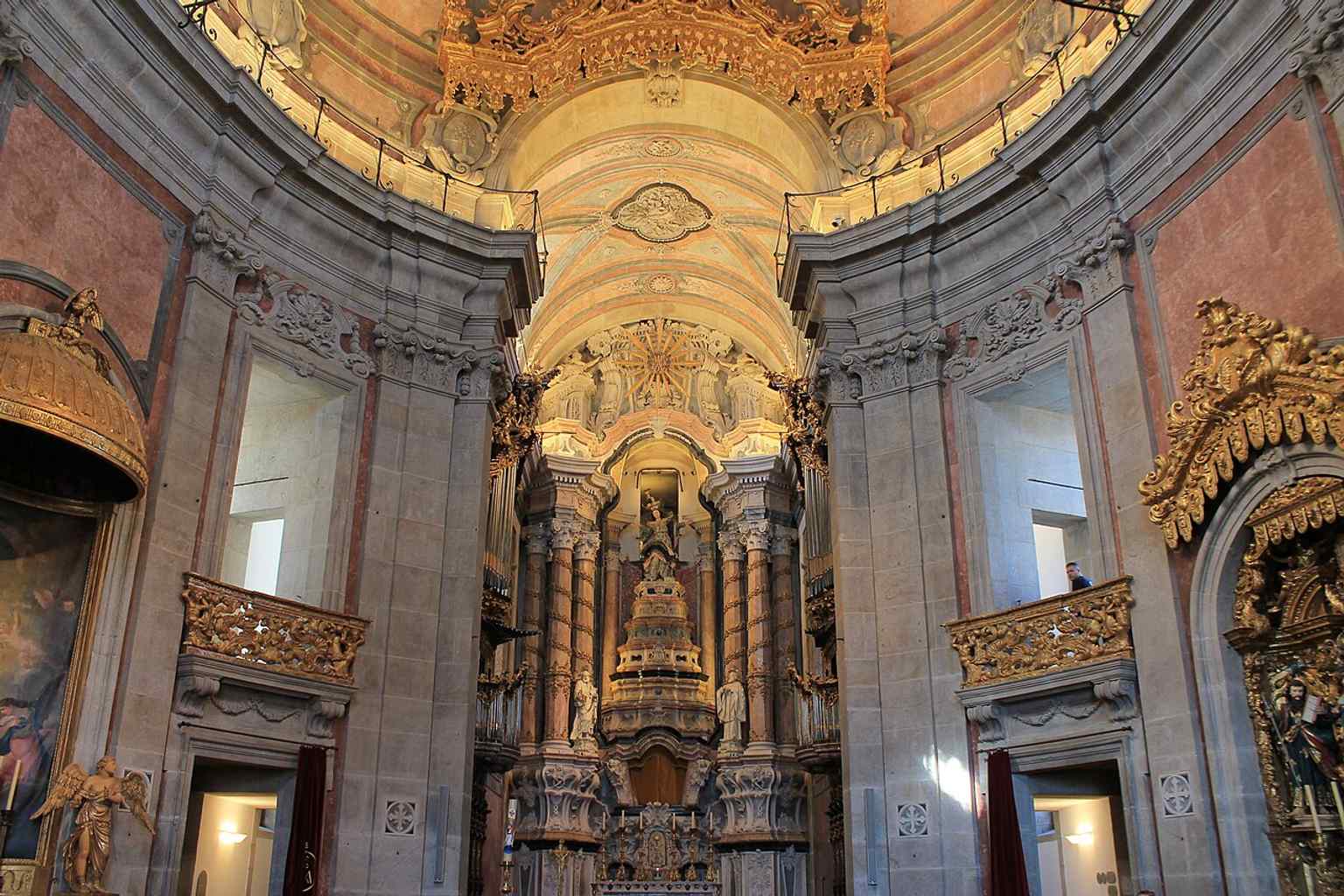 An interior perspective that helps show the church’s long central space and the light-filled Baroque composition.