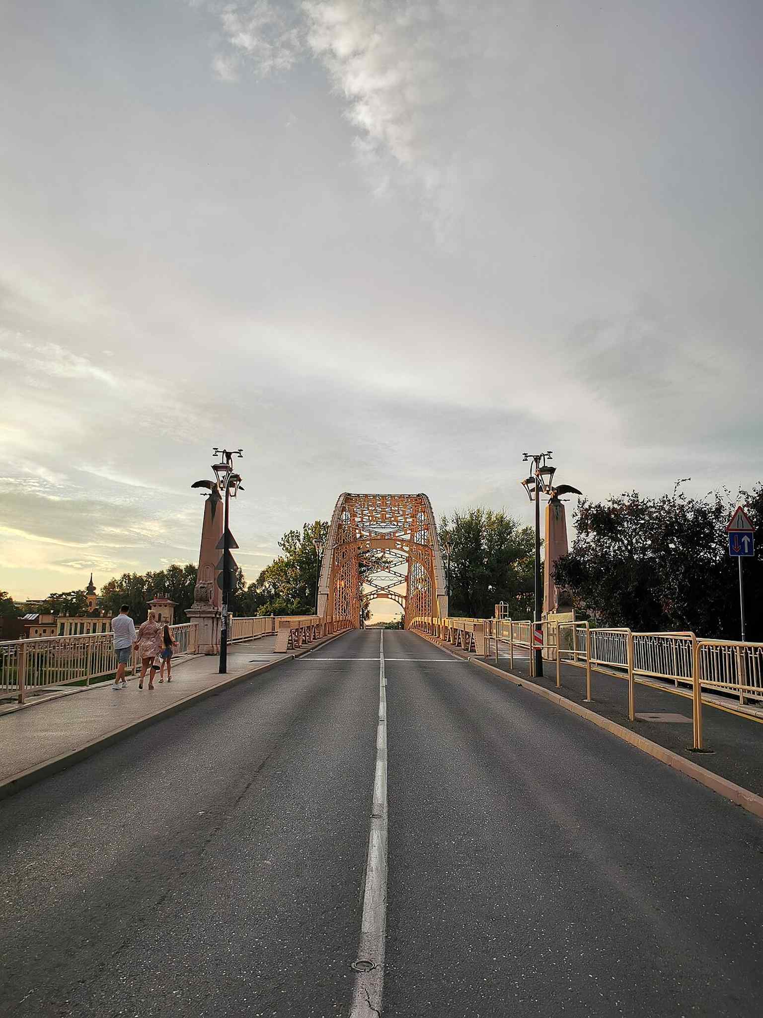 A vertical framing of Kossuth Bridge, adding visual variety and reinforcing its strong presence over the Mosoni-Duna.