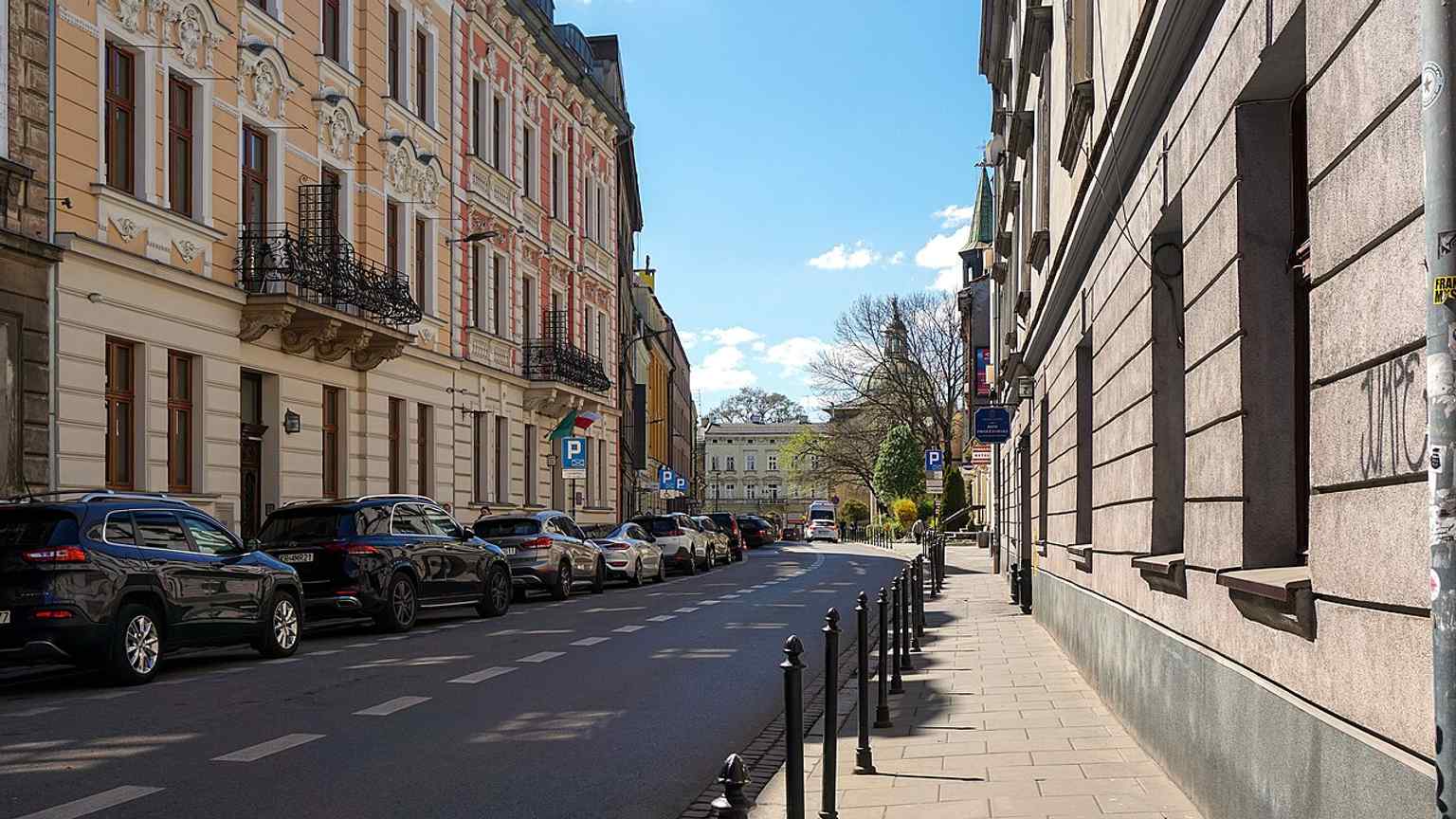 Looking west from the opposite end of Garbarska Street, this street scene helps place the lane where Wojciech Jerzy Has was born at No. 4.