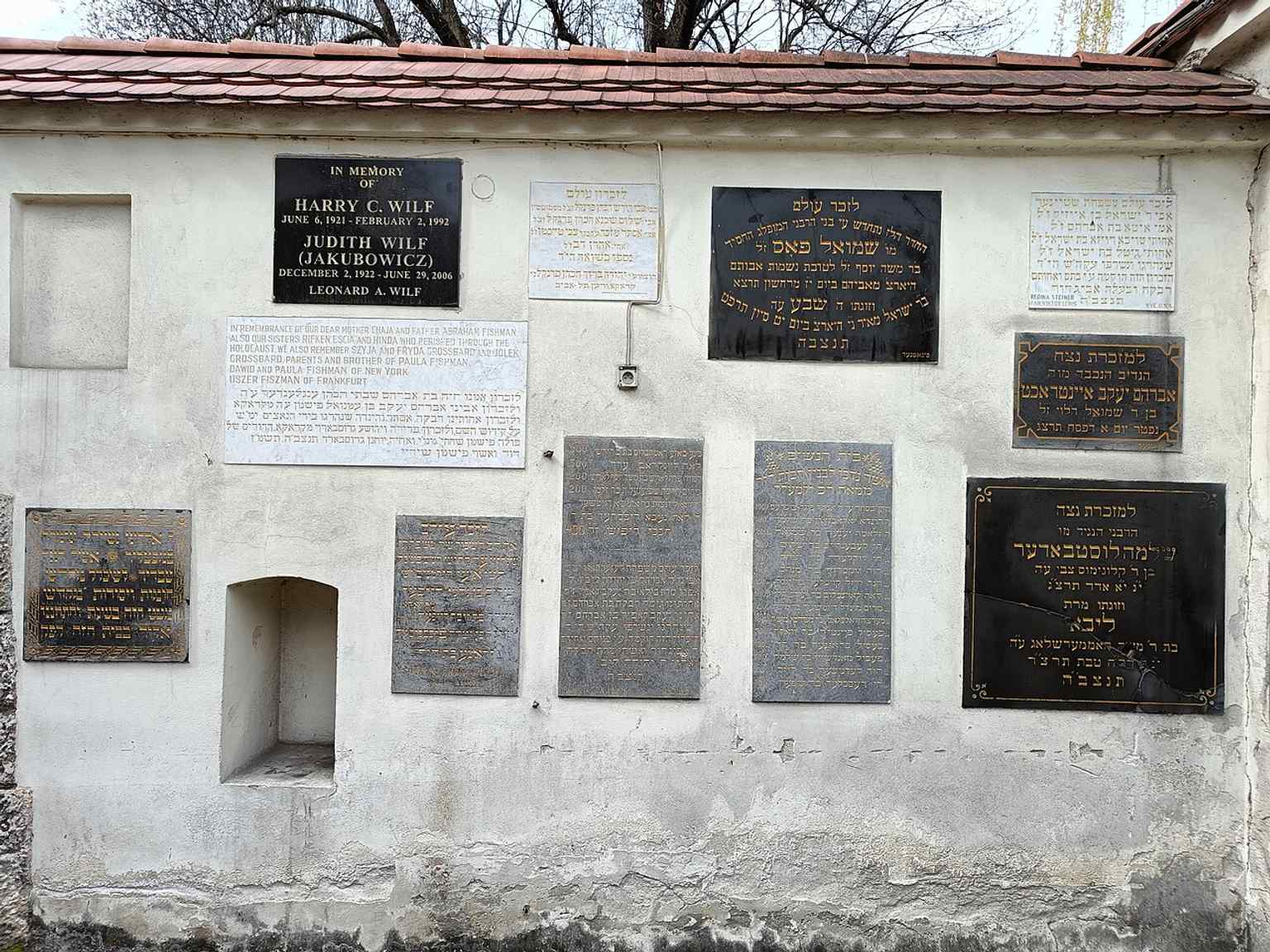 A detail of the graveyard’s surviving matzevot, linking this site to notable rabbis such as Yom-Tov Lipmann Heller and Nathan Nata Spira.
