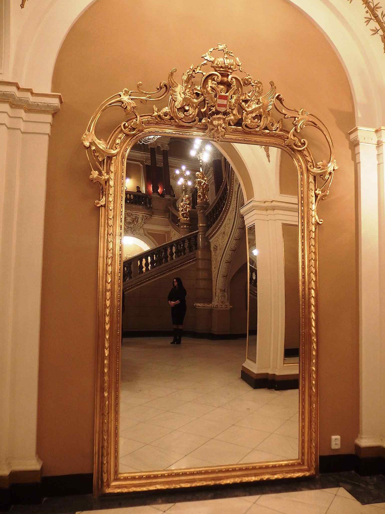 A mirror in the foyer area, part of the theatre’s preserved interior details and public spaces.