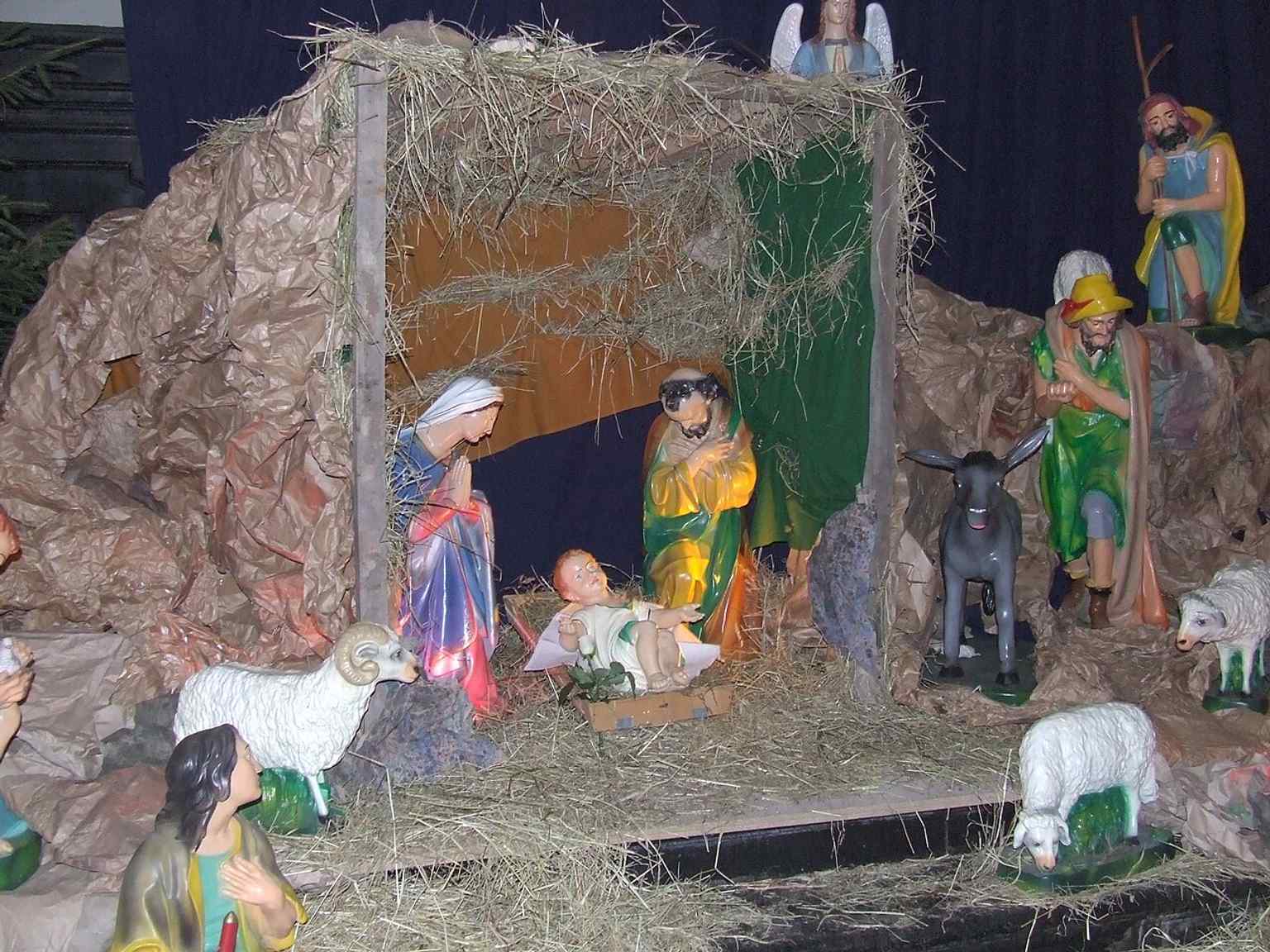 The Franciscan nativity scene inside the church, echoing the convent’s well-known annual living crib tradition.