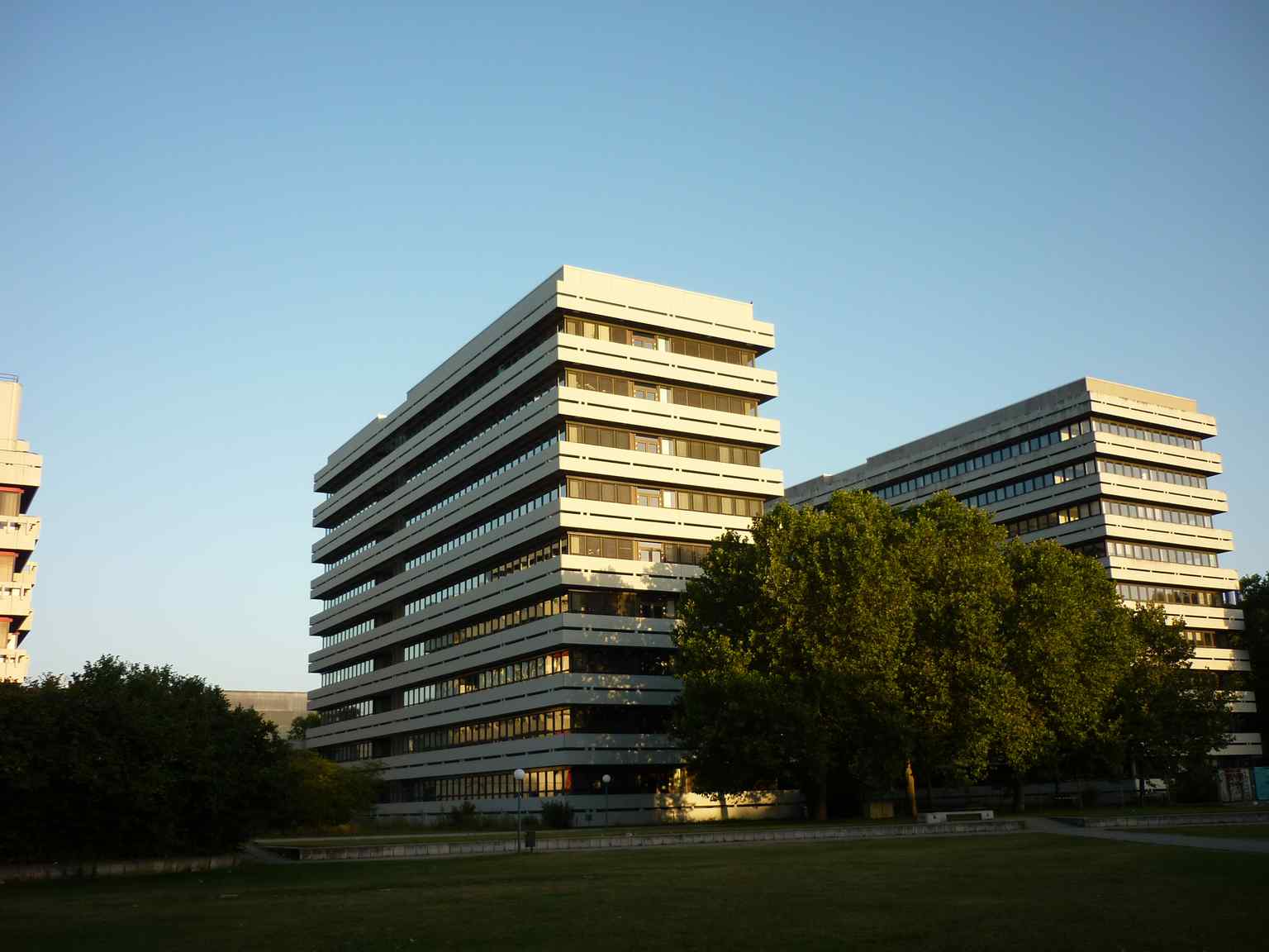 The modern Forum area on Campus Süd provides a central hub for student life and community activities at the Karlsruhe Institute of Technology.