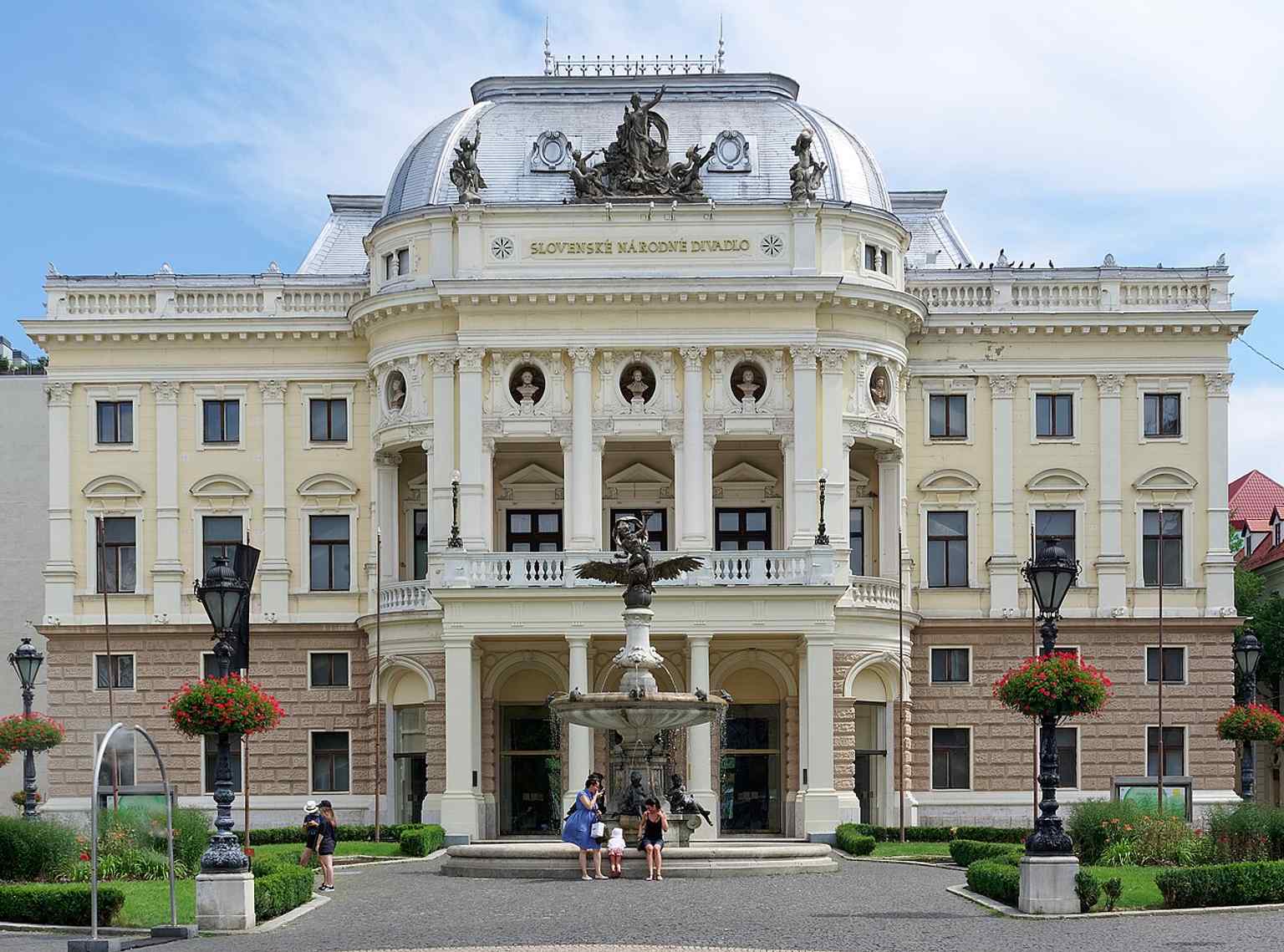 The historic Slovak National Theatre building on Hviezdoslav Square, still standing as Bratislava’s former home of the national stage and a protected cultural monument.