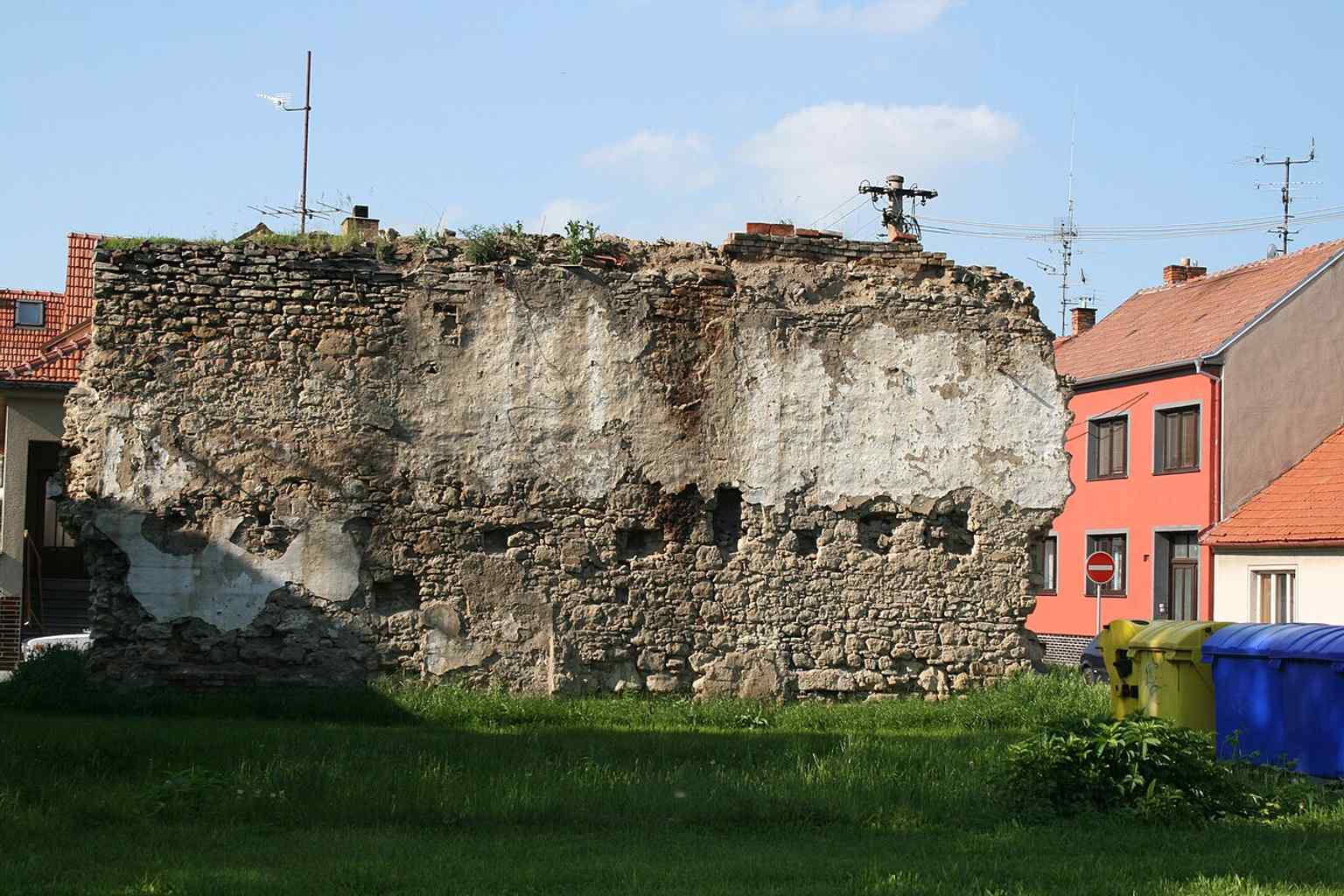 A general view of one of the surviving fragments of the Gothic-Renaissance town fortifications, which were built to protect Slavkov u Brna from the 13th century.