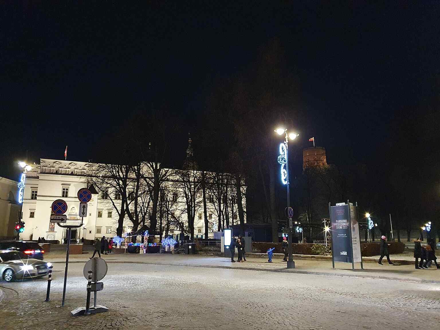 The tower beside the restored Palace of the Grand Dukes, showing the castle complex at the heart of Vilnius.