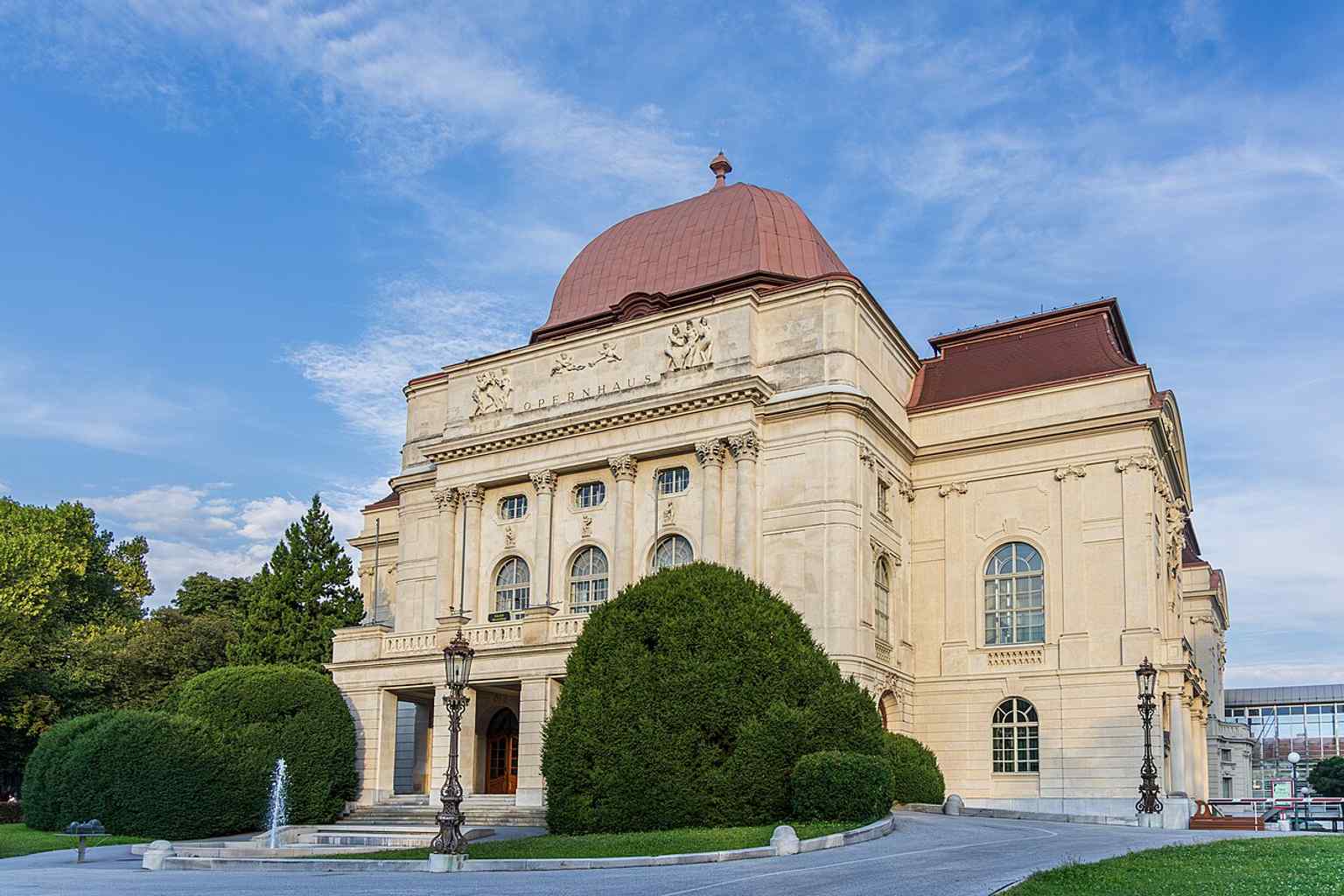 A recent exterior view of the opera house, useful for showing the building’s preserved historic appearance in the city today.
