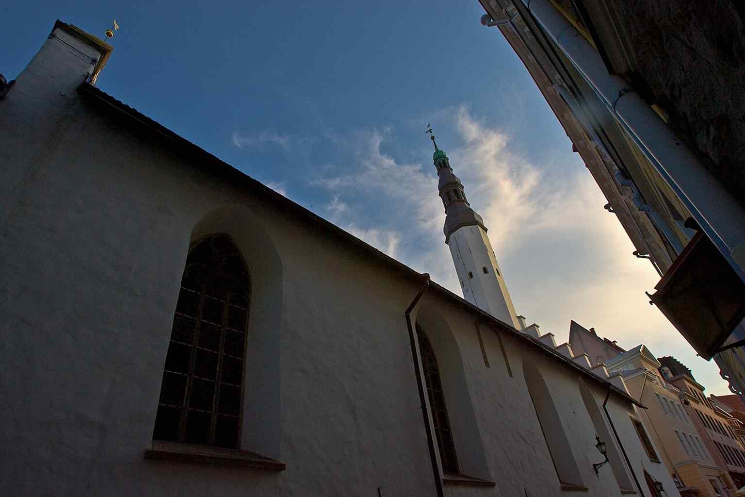 A classic full exterior view of the church, useful for presenting its simple medieval massing and well-preserved facade.