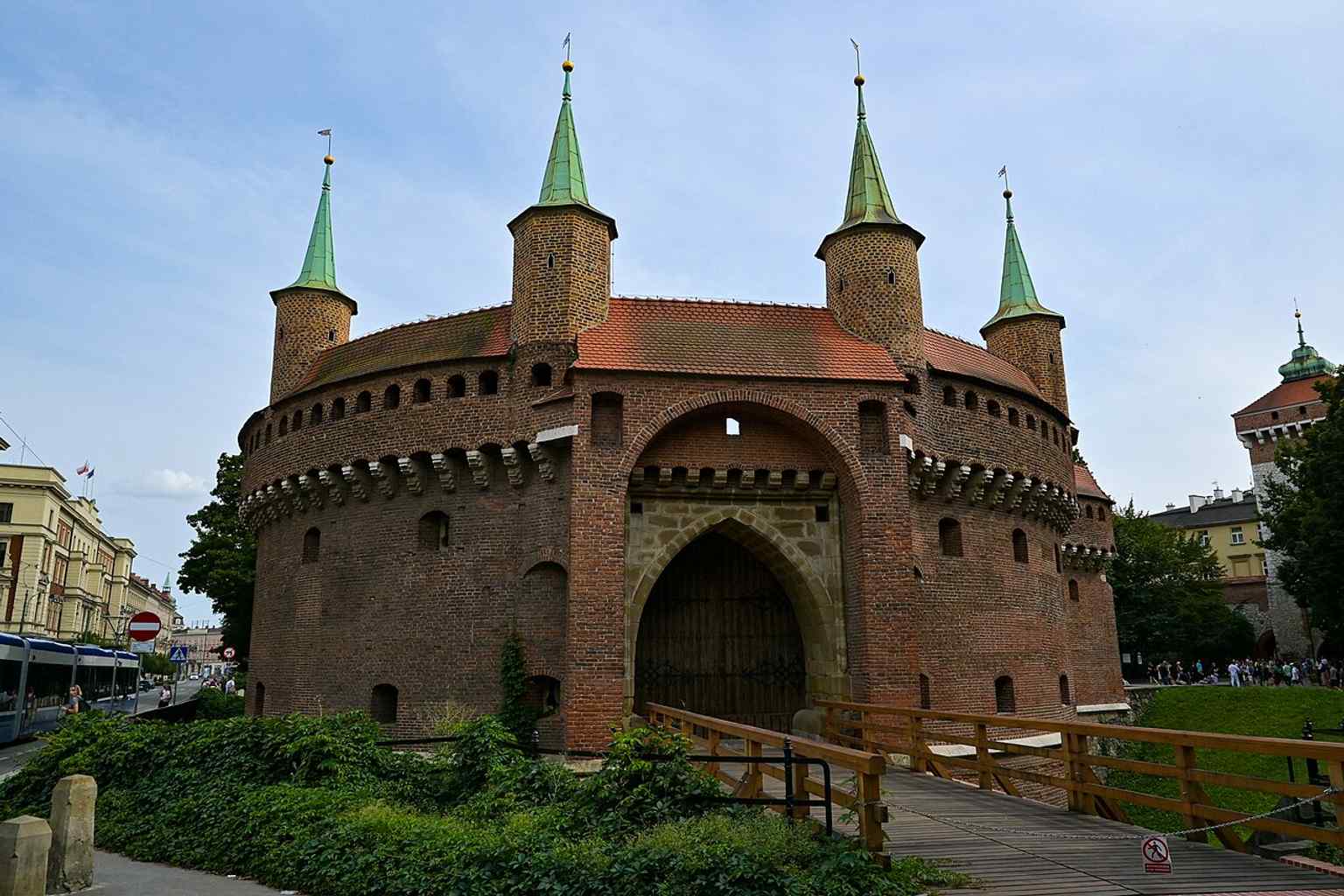 A recent wide view of the Kraków Barbican shows the preserved monument as it appears today after major conservation work.