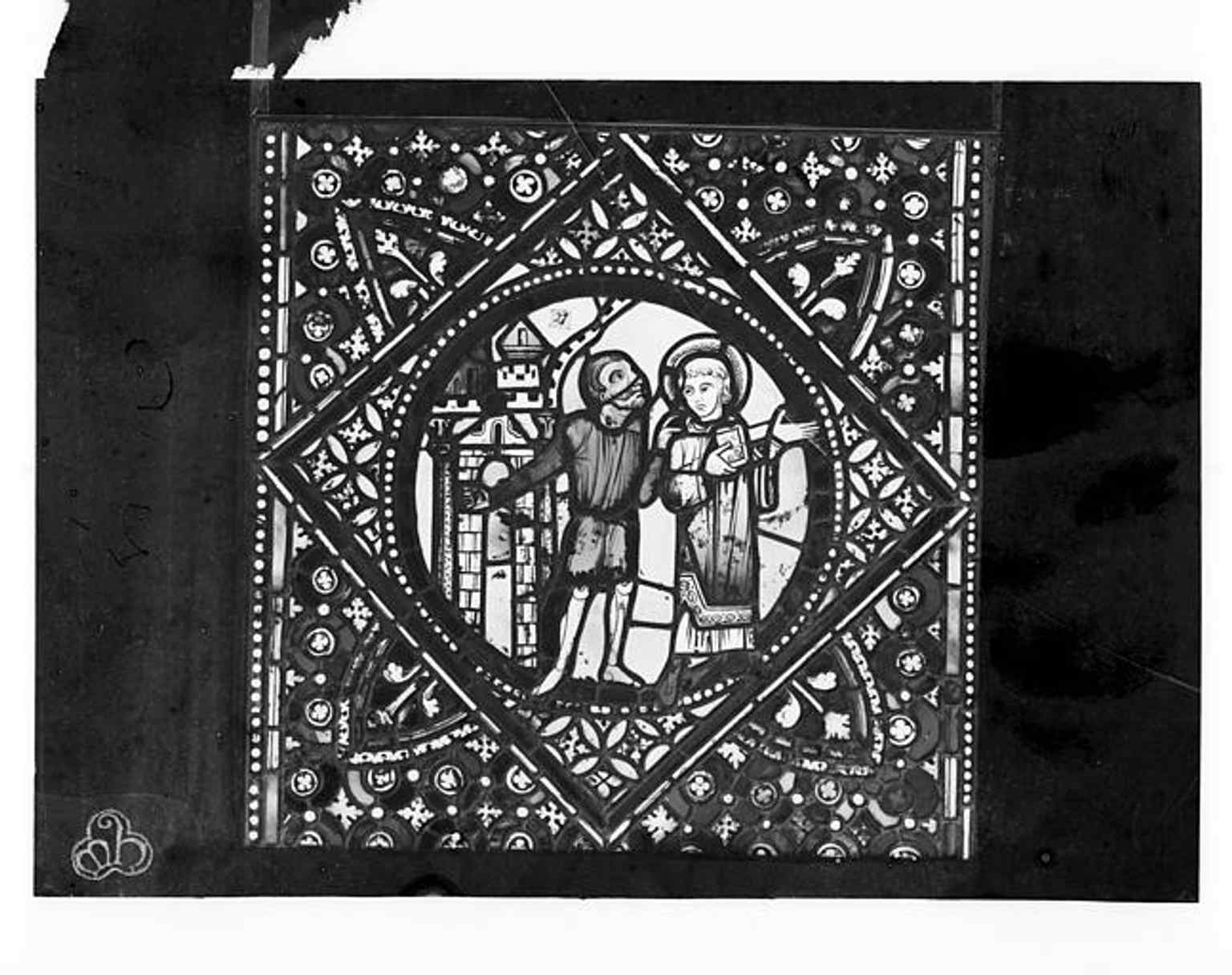 A stained-glass scene of Saint Stephen being arrested, matching the cathedral’s dual dedication to Saint John the Baptist and Saint Stephen.