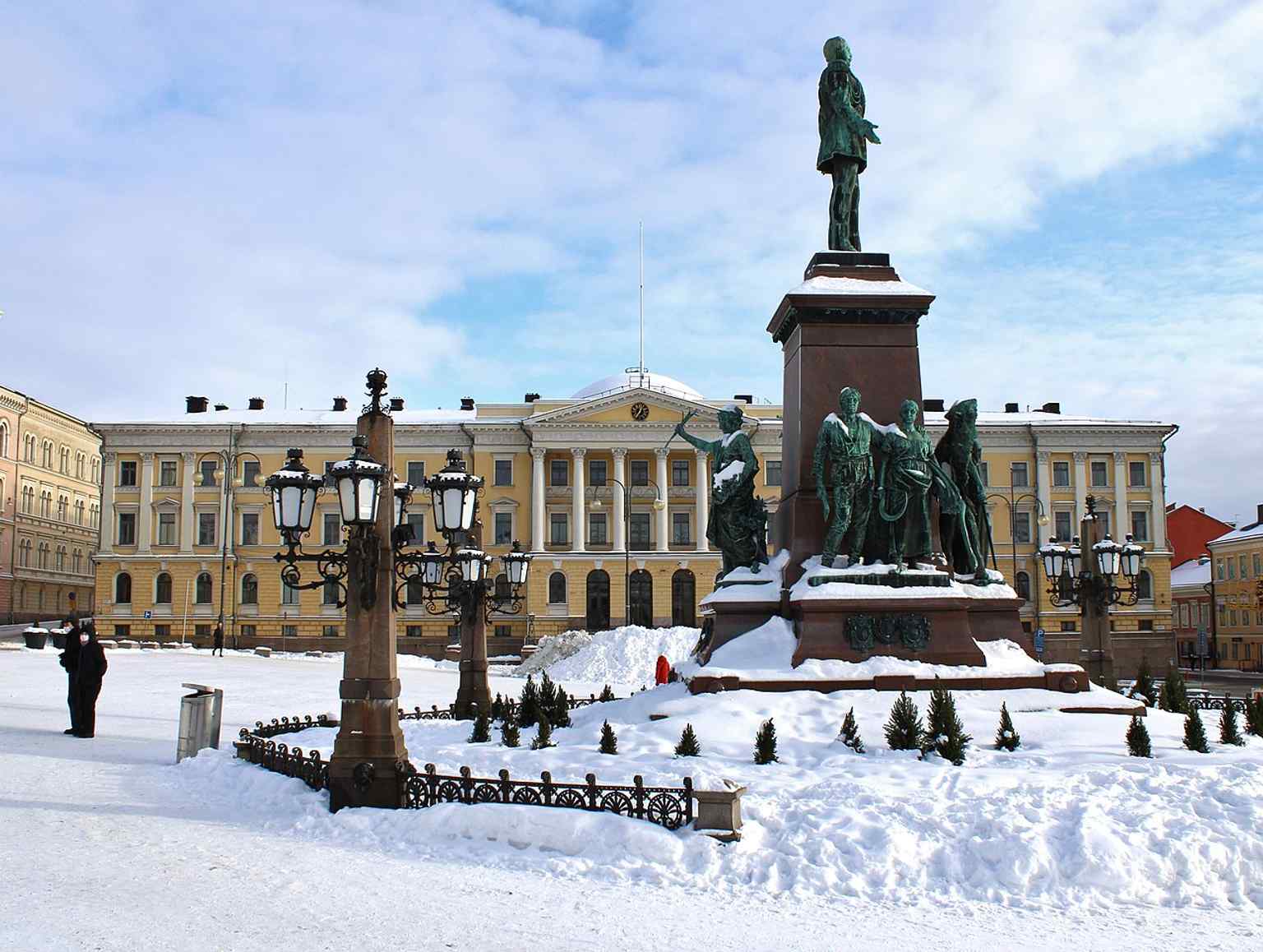 The Government Palace in winter, once the seat of the Finnish Senate and now home to the Prime Minister and cabinet.