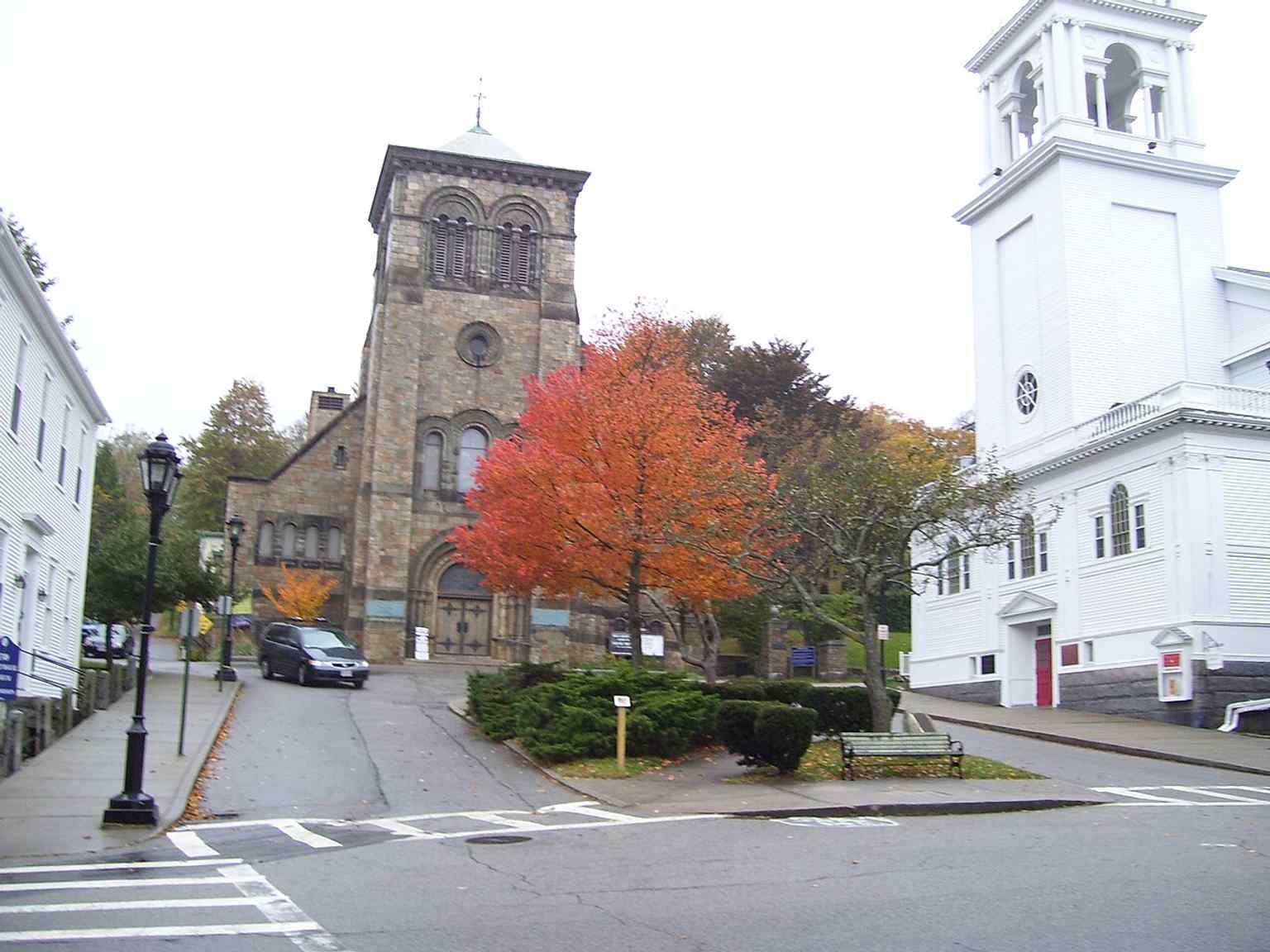 The First Parish Church, built in 1899 in the Romanesque style, was listed on the National Register of Historic Places in 2014.