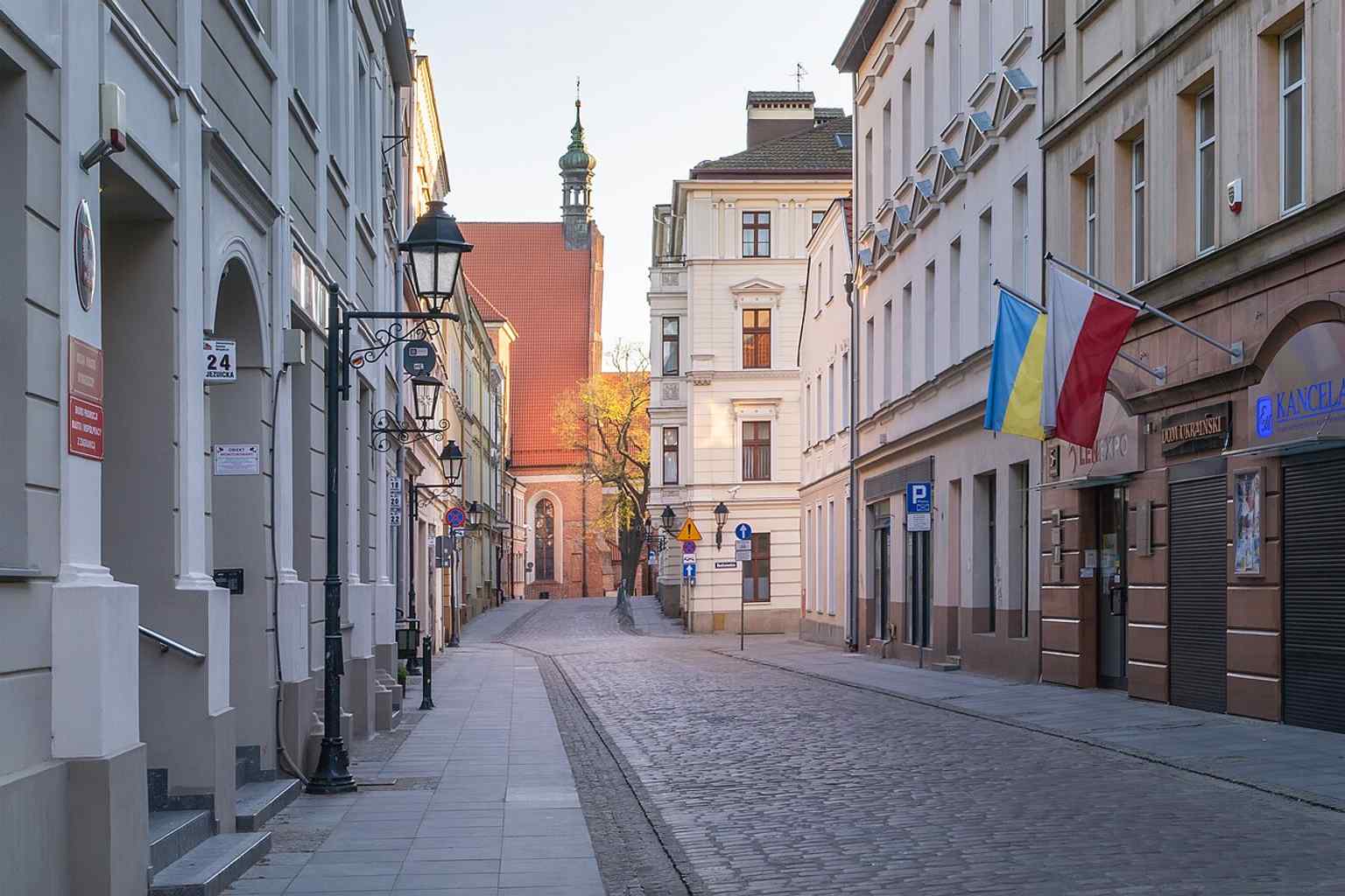 Jezuicka Street in Bydgoszcz today, showing the restored Old Town frontage that once faced the Jesuit college and later became the street’s main historic axis.