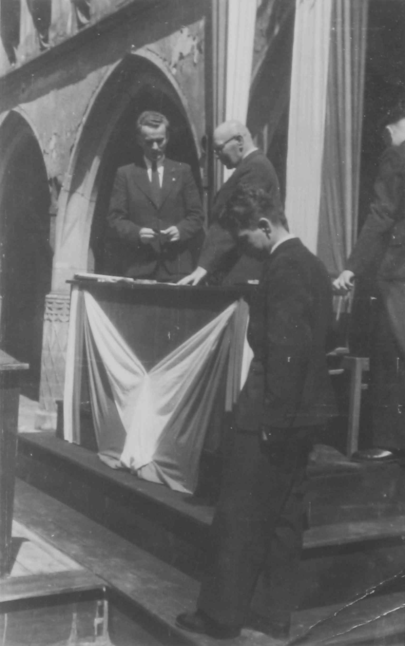 This 1947 university ceremony documents Collegium Maius as a living academic venue, not just a museum setting.