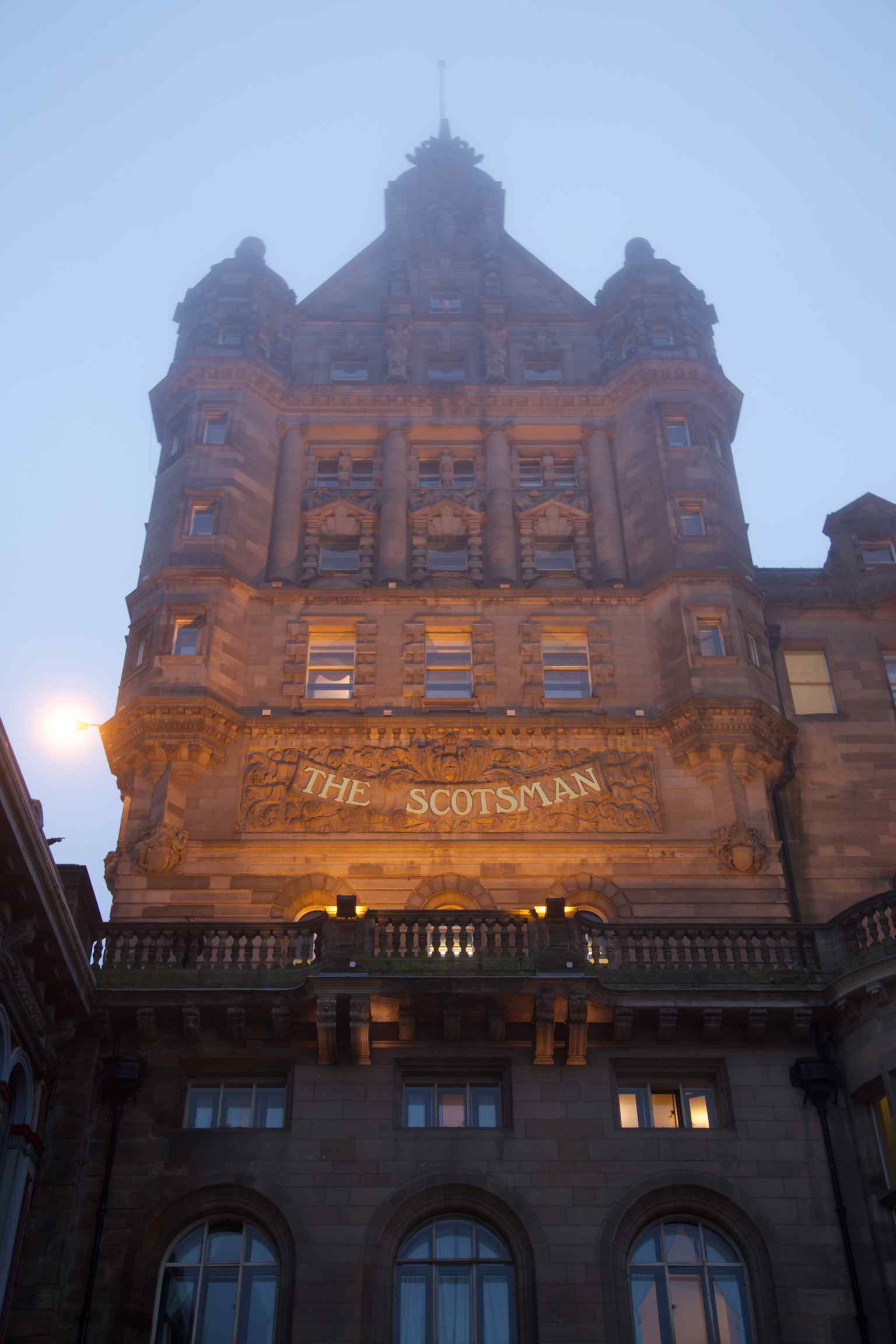 The iconic THE SCOTSMAN sign viewed from Market Street, originally built to house the national newspaper (2016).