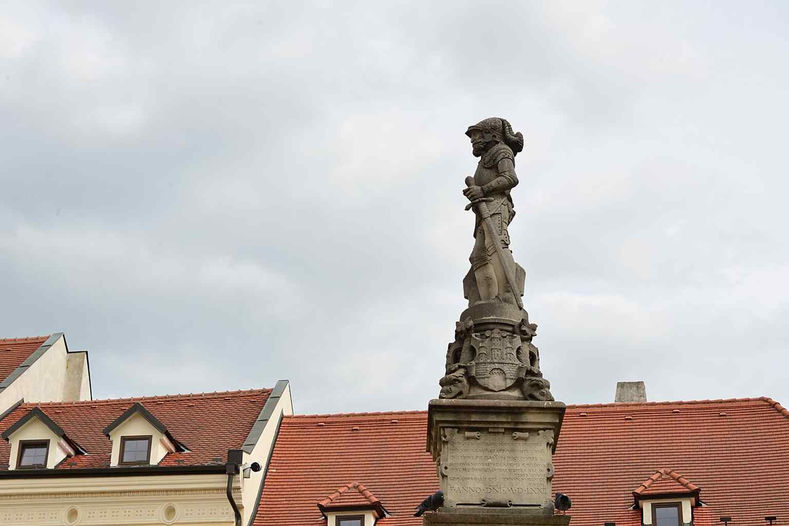 A detail shot of the fountain, ideal for the debate over whether the figure is Roland or Emperor Maximilian II.