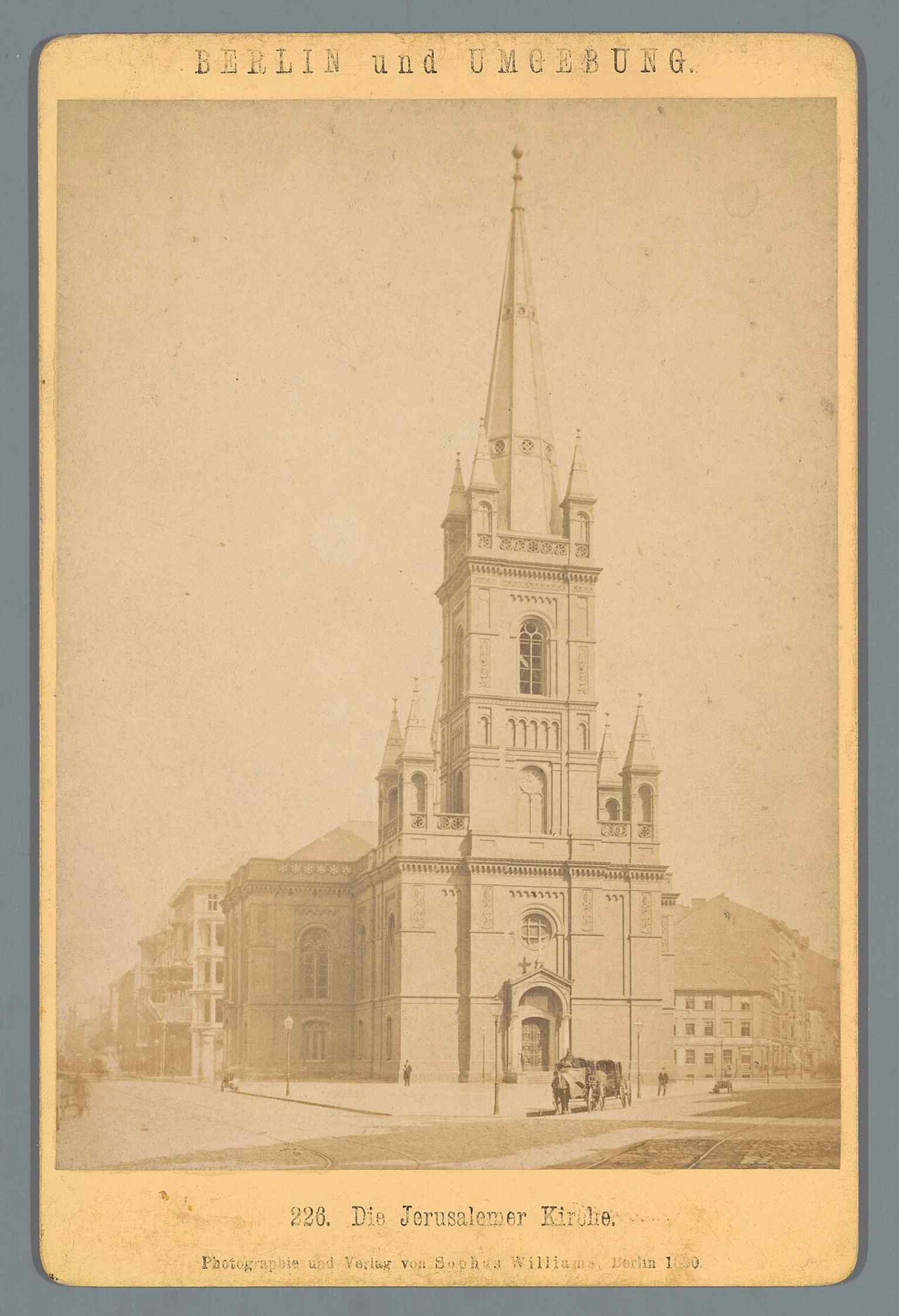 An 1880 view of Jerusalem Church, showing the older 19th-century building before later rebuilding and wartime destruction.