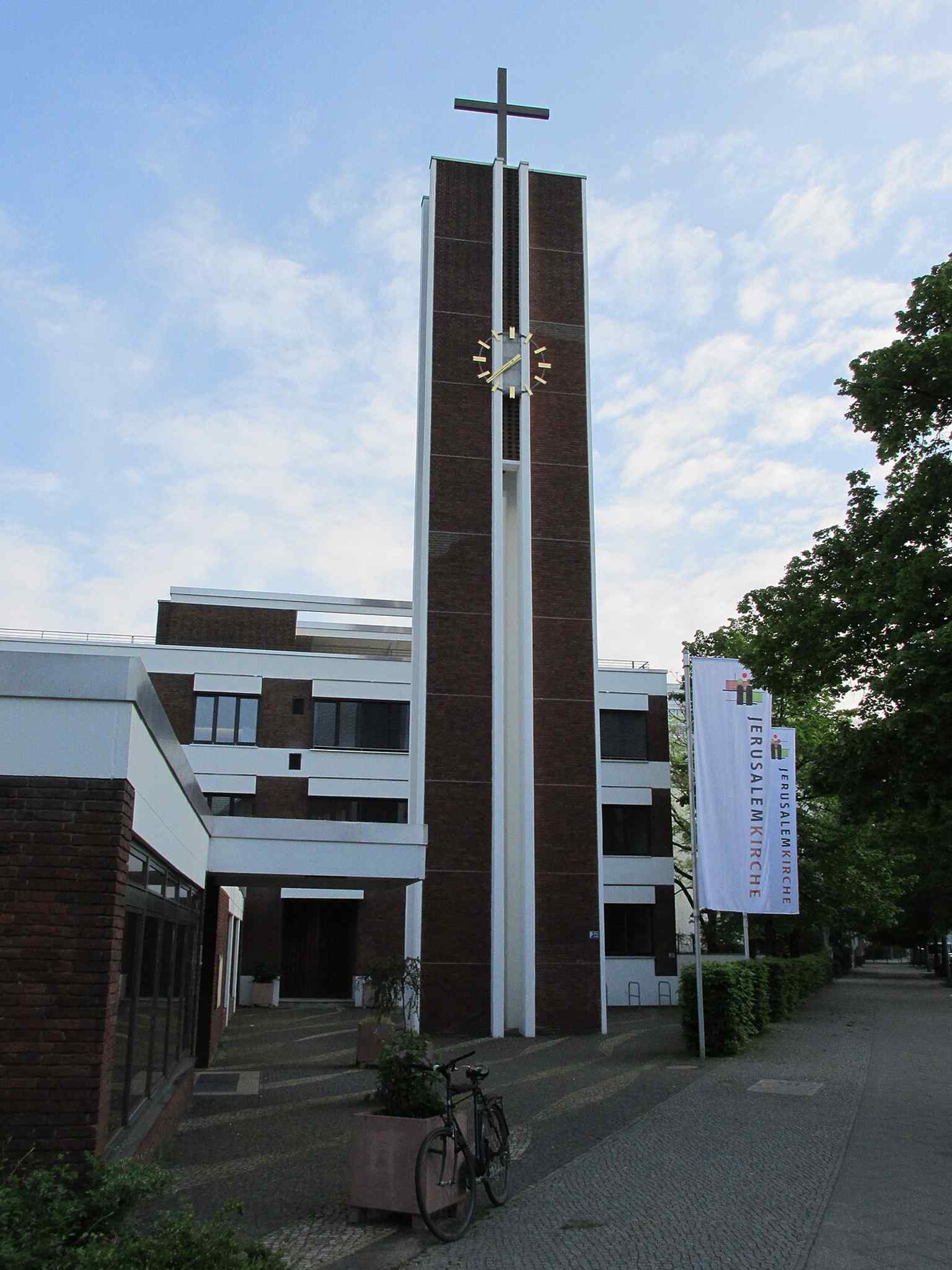 A clear exterior view of the present Jerusalem Church in Berlin-Kreuzberg, now used more as a meeting and dialogue space than a regular parish church.