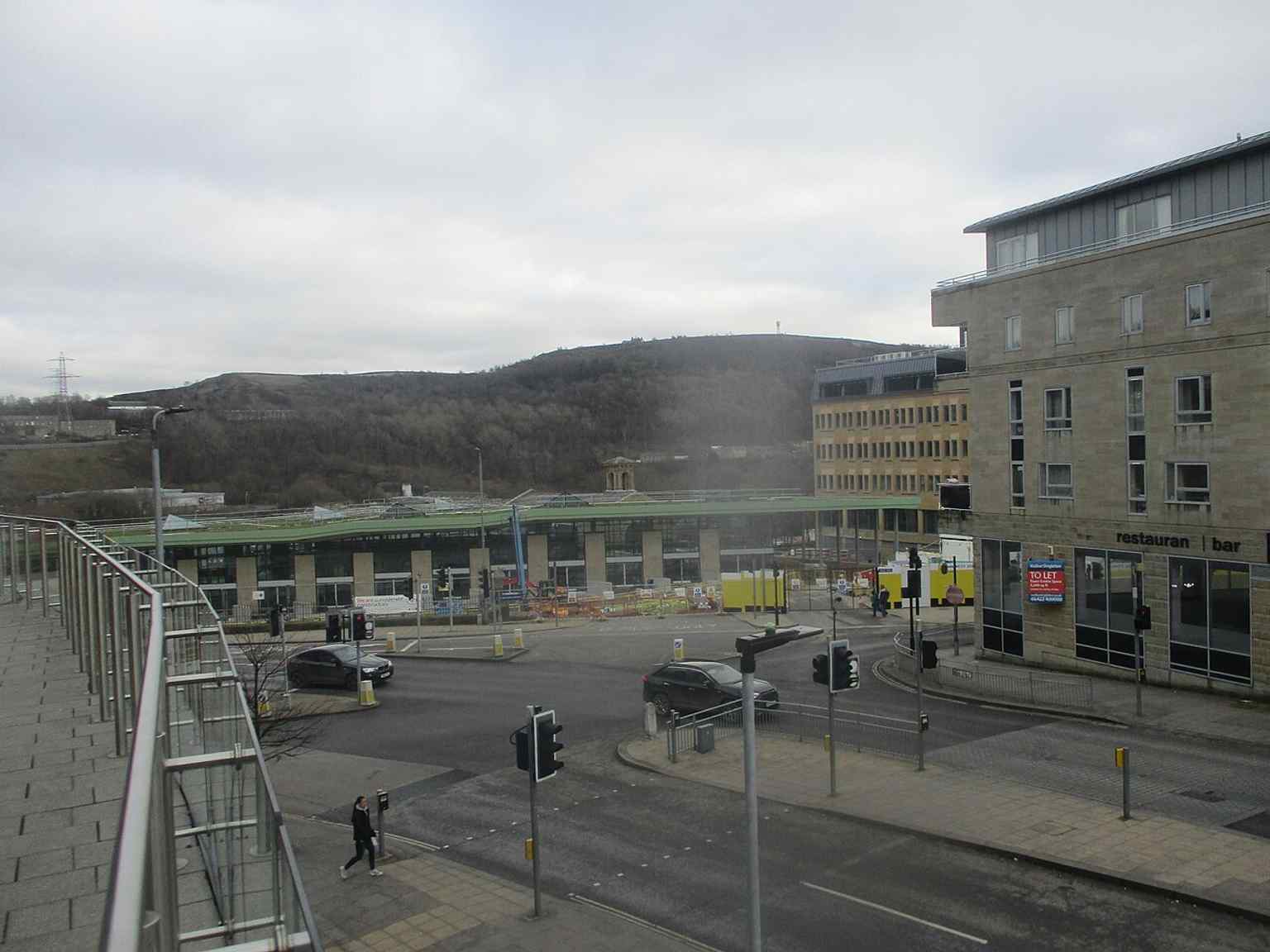 The bus station site under redevelopment in 2023, showing the major rebuild that replaced the old island-platform layout.