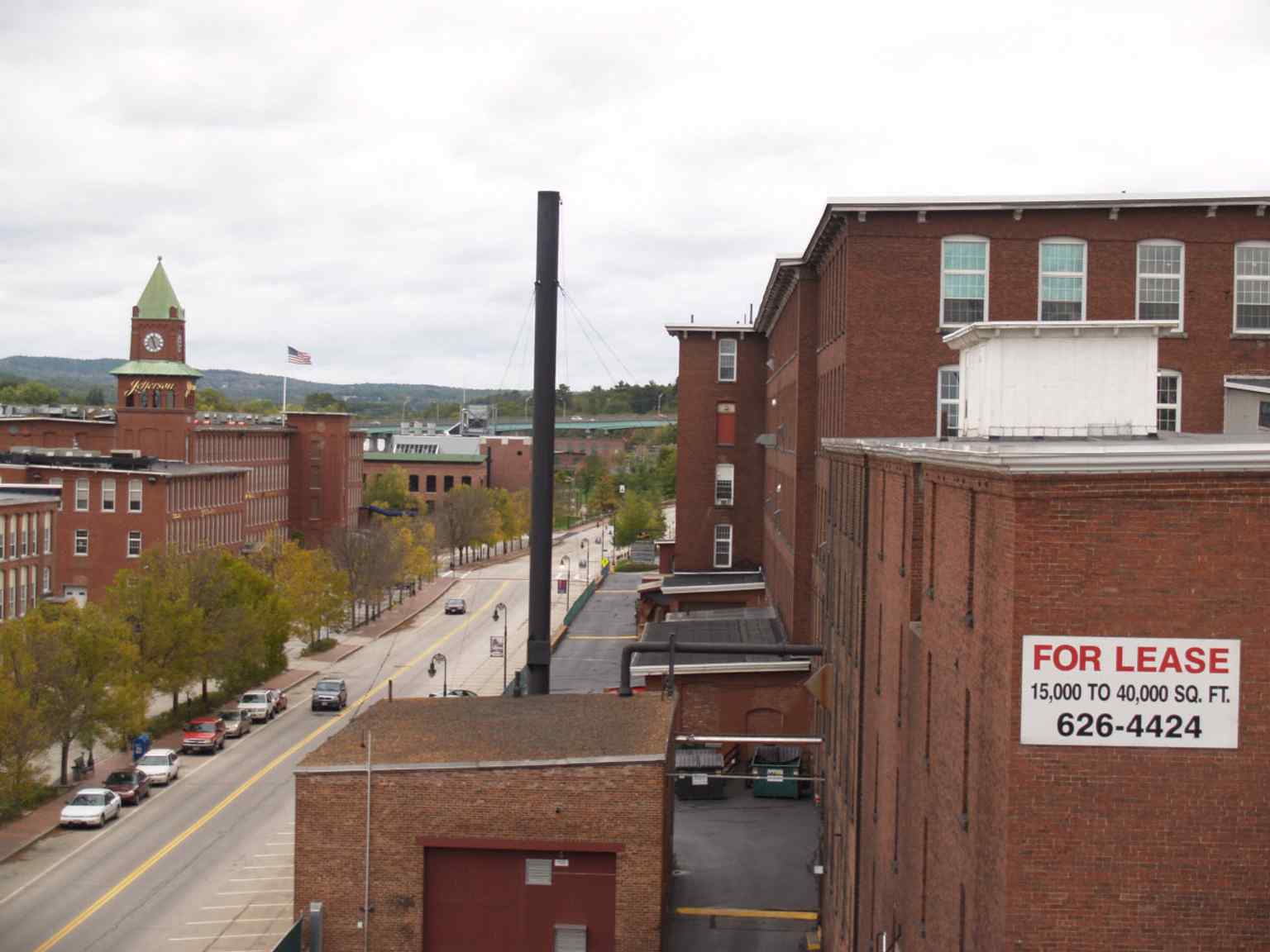 Looking north over the Amoskeag millyard near District C, the industrial setting that shaped this historic housing district for mill workers.