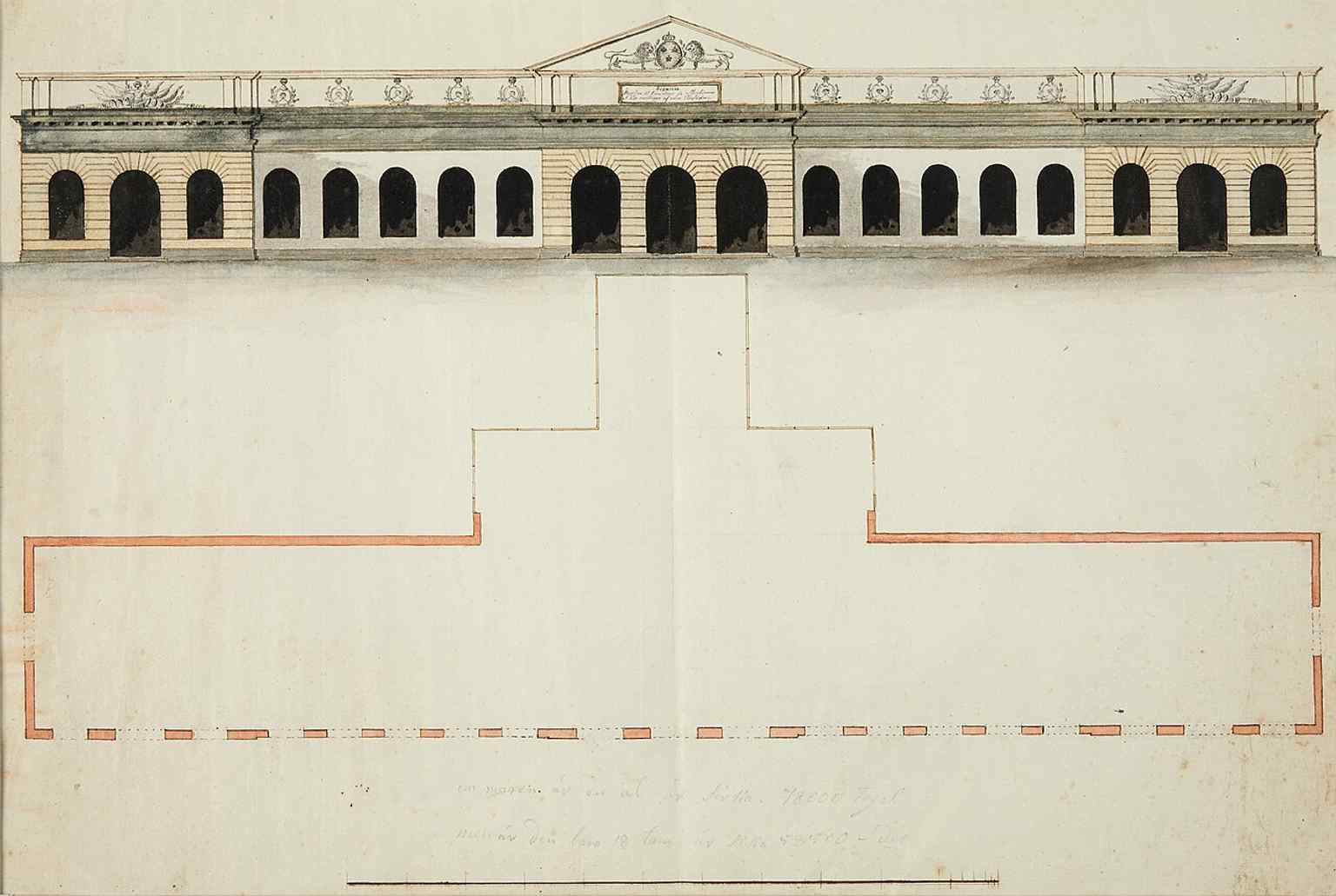 This 1810s drawing shows the Vauxhall on the site of the Makalös Palace, which was rebuilt into an opera house in 1792 before burning down in 1825.