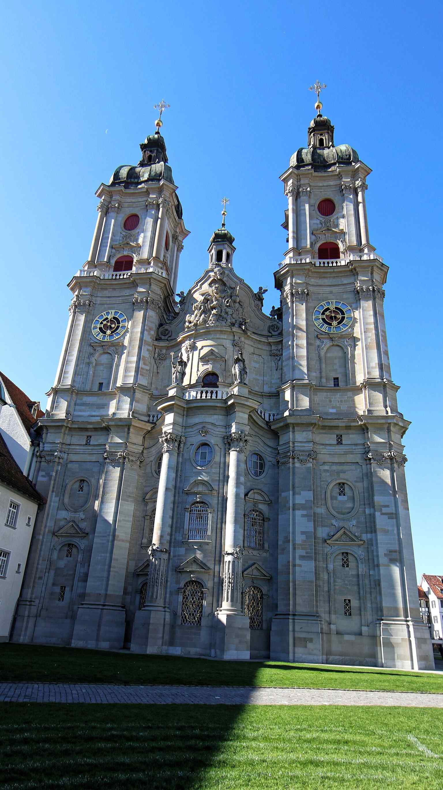 A wide view of the abbey church and monastery district — the 18th-century Baroque rebuild made St. Gallen part of a UNESCO World Heritage site in 1983.