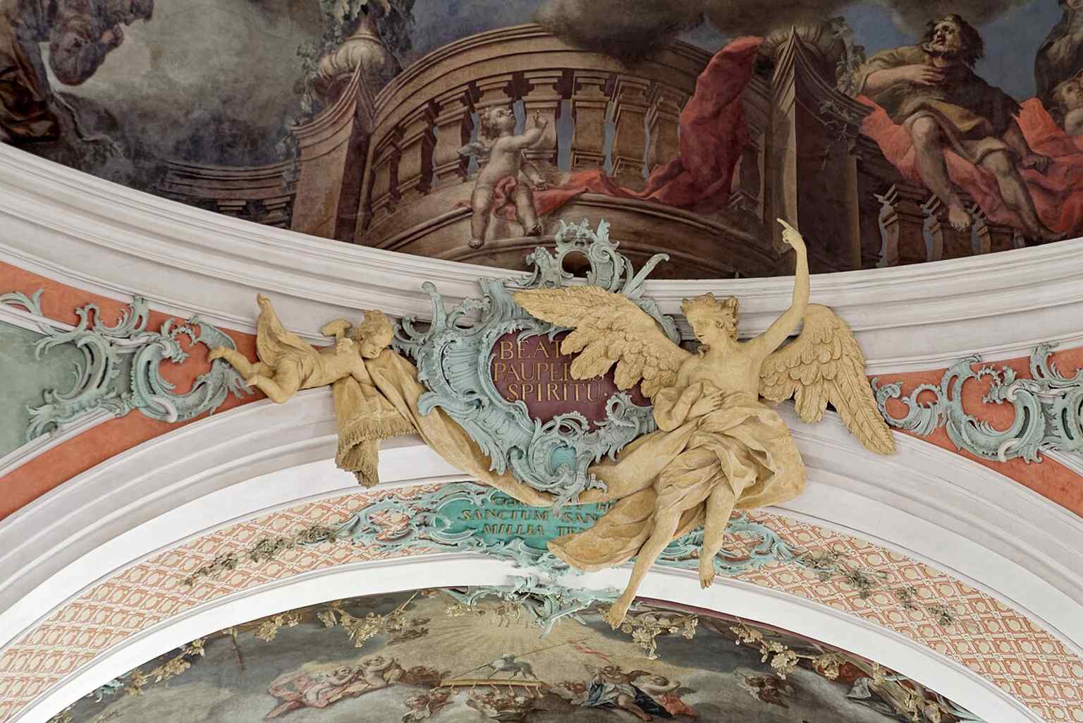 Baroque sculpture inside the church reflects the rich sculptural program that fills the interior with saints, ornament, and liturgical symbolism.