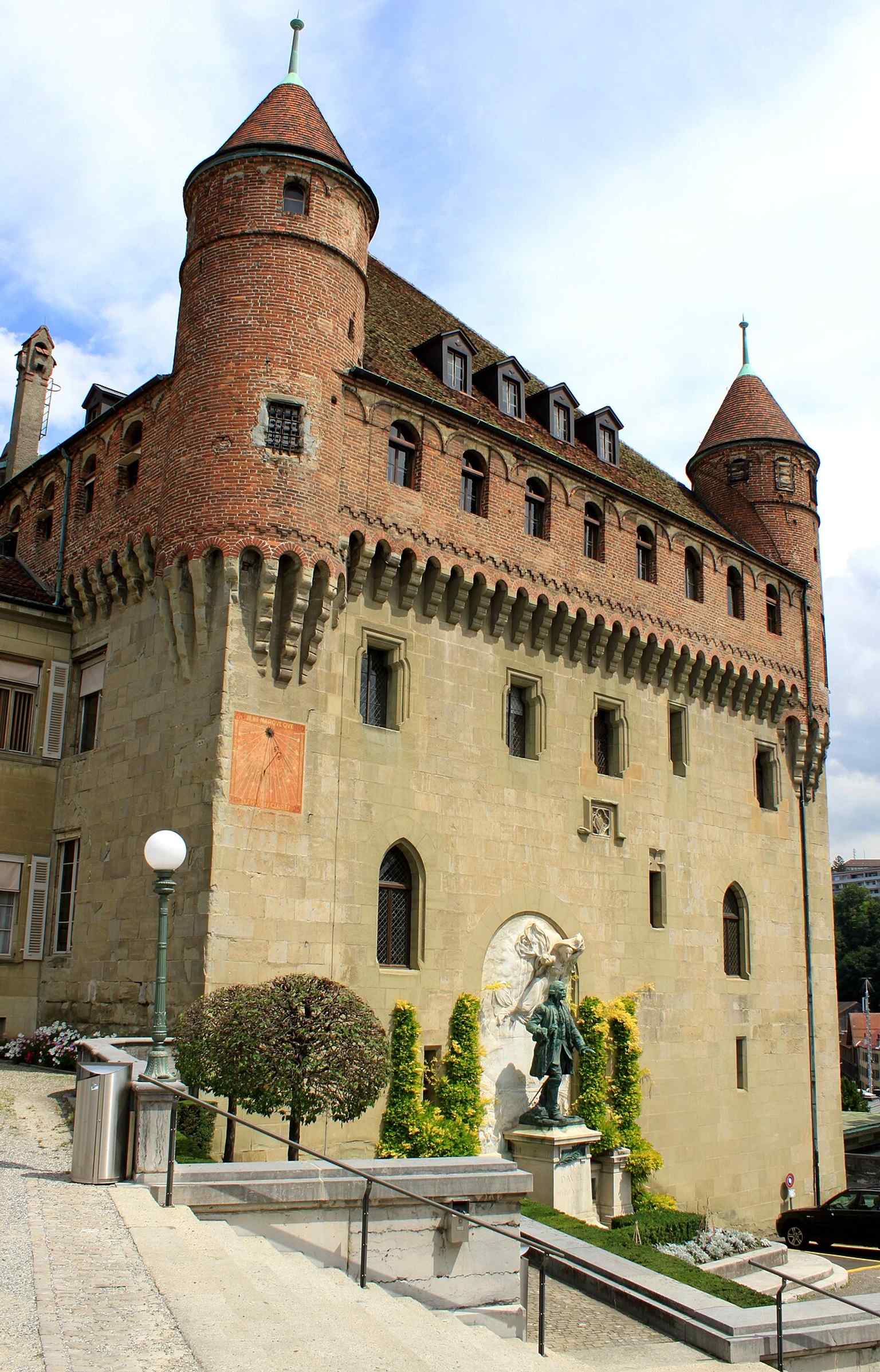 The stairway approach to Saint-Maire Castle, the former bishop’s residence that later became the seat of Vaud’s government.