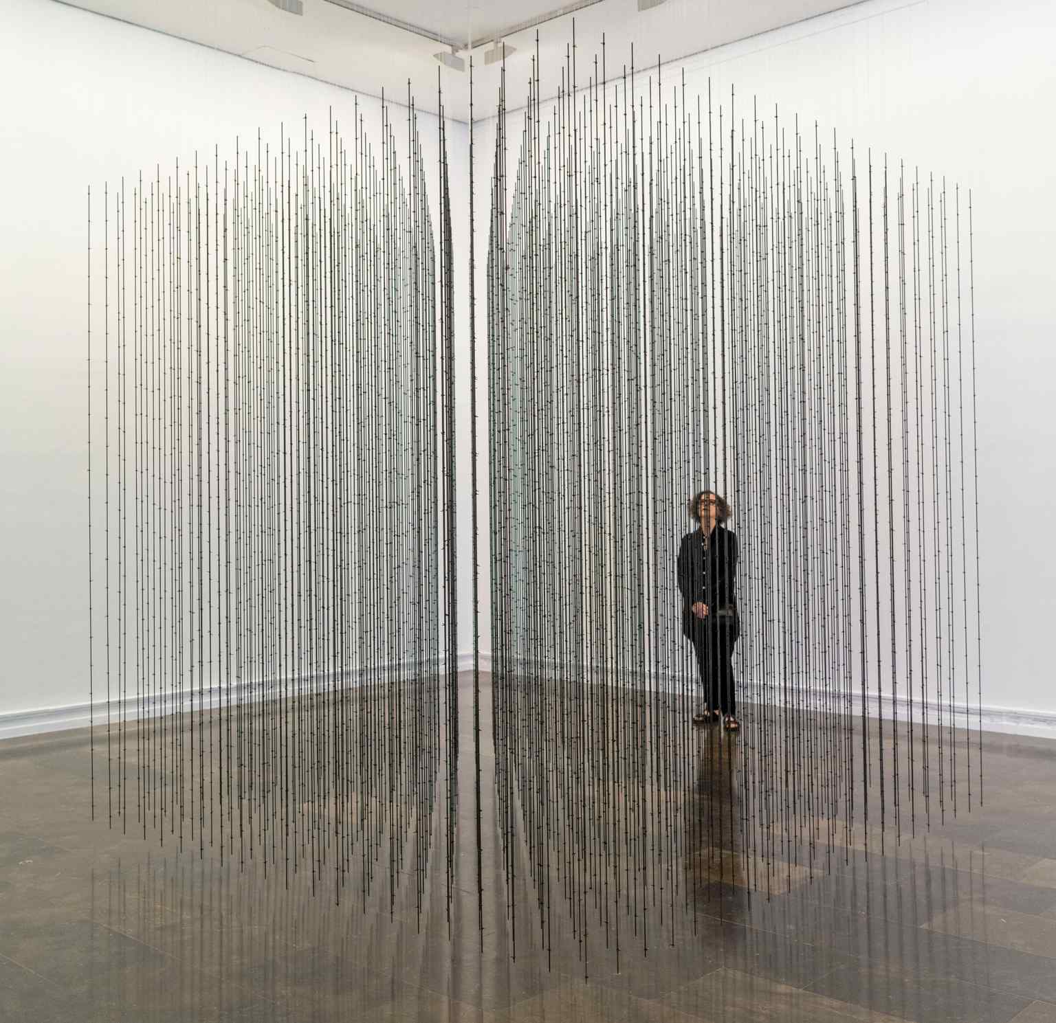 Artist Mona Hatoum alongside her installation 'Impenetrable' in 2021, the same year she was awarded the museum's prestigious Julio González prize.