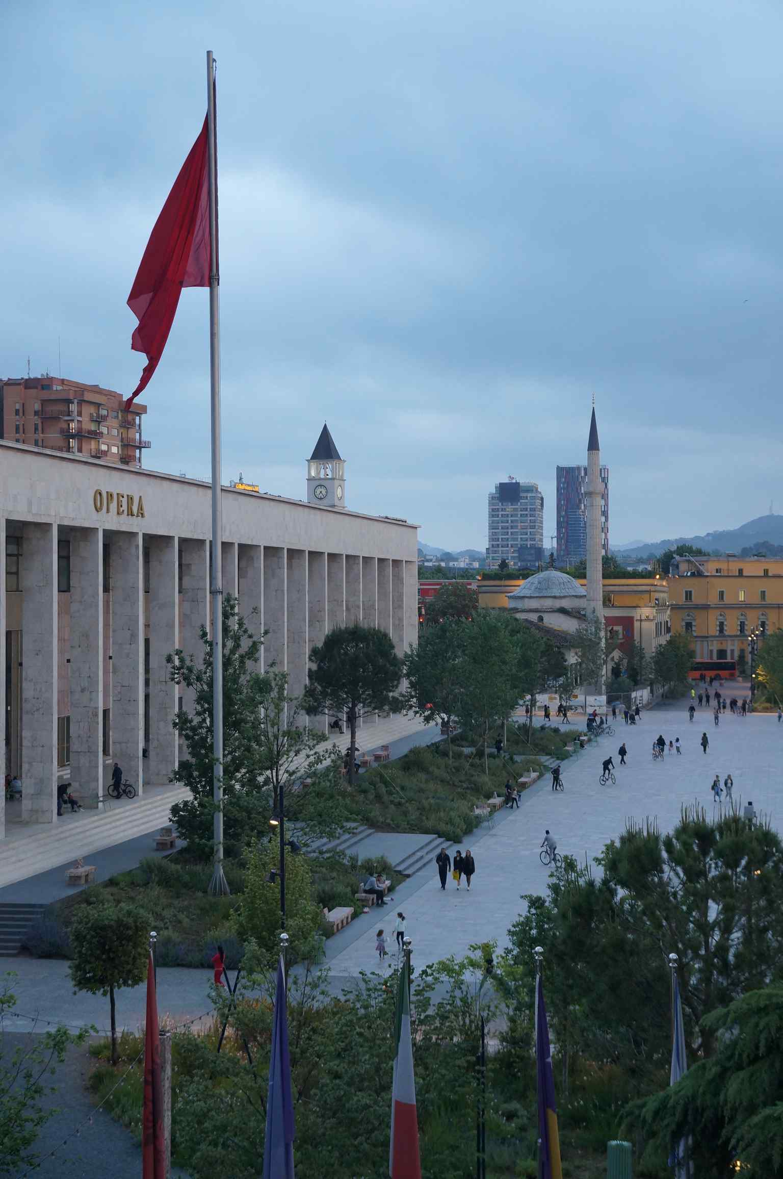 Experience the vibrant Skanderbeg Square in Tirana, the grand setting for the Palace of Culture, which was completed in 1963.