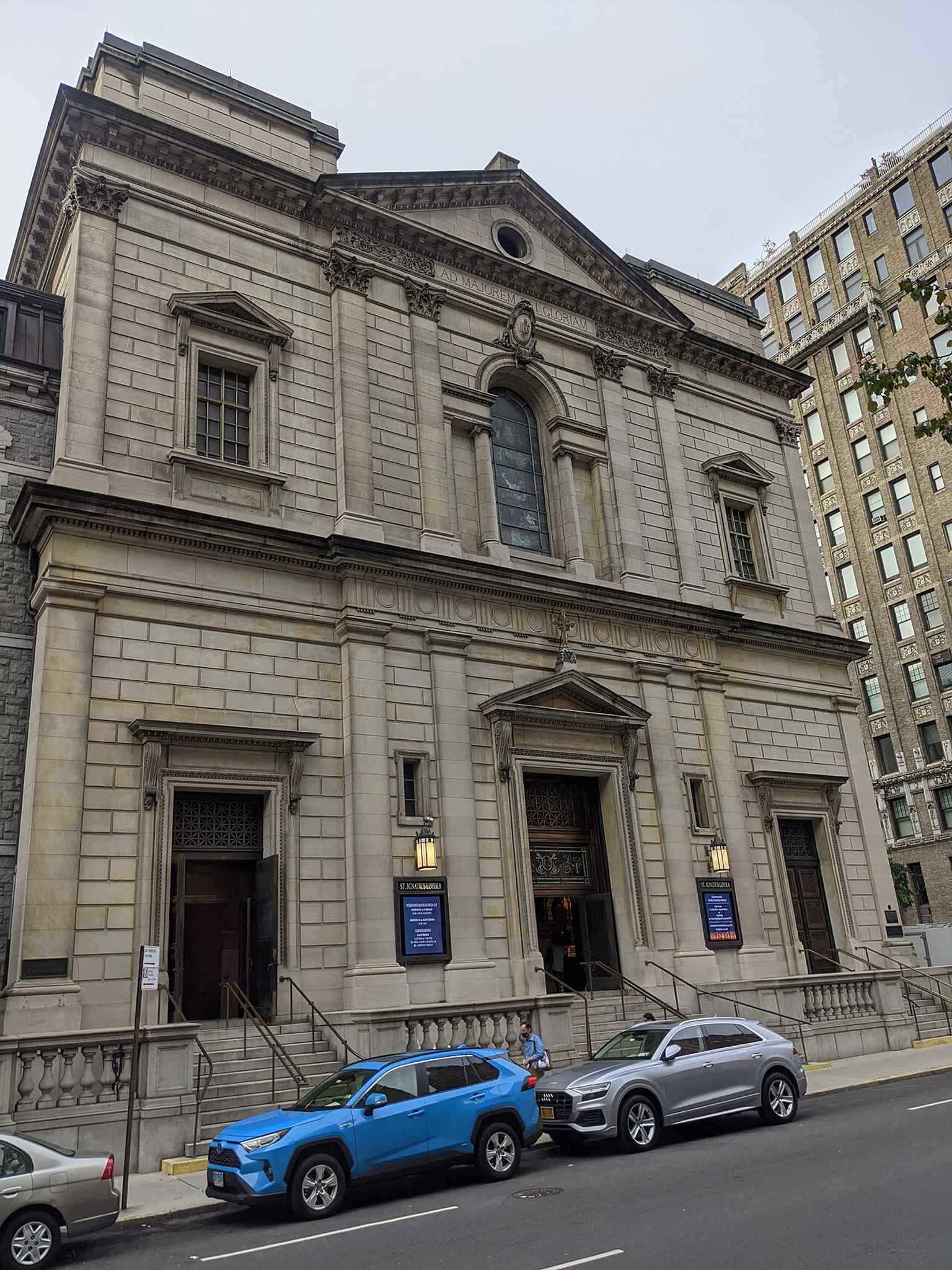 The exterior of the Church of St. Ignatius Loyola, a Roman Catholic parish church on the Upper East Side of Manhattan, originally established in 1851 as St. Lawrence O'Toole's Church.