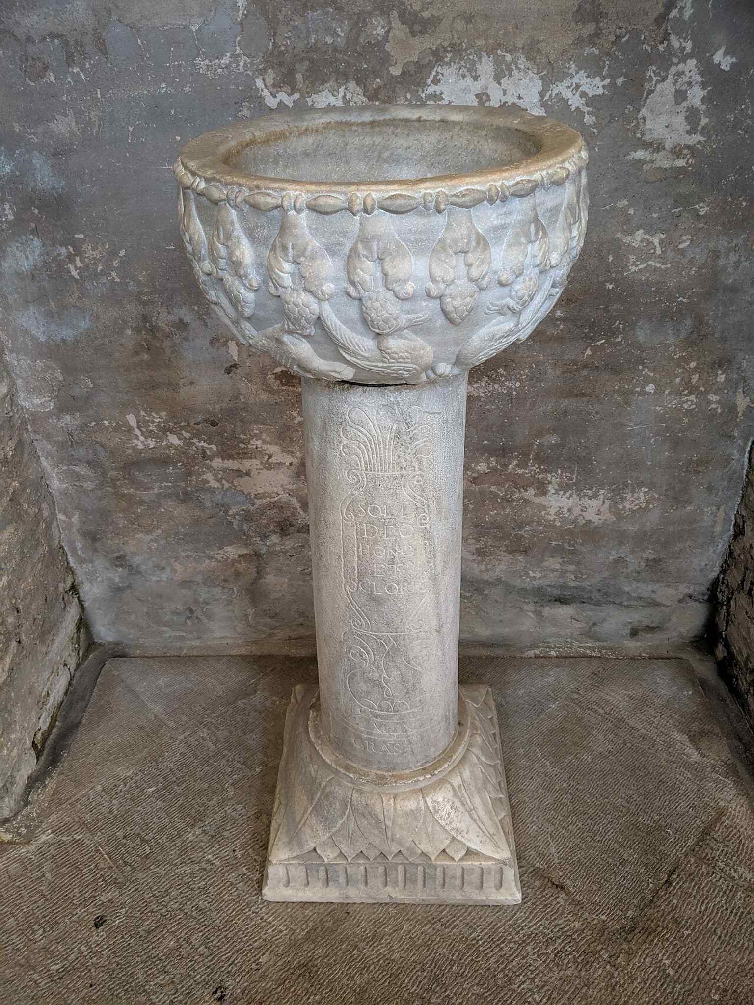 An interior angle that helps show the baptistery’s compact octagonal plan, one of the key architectural features of the site.