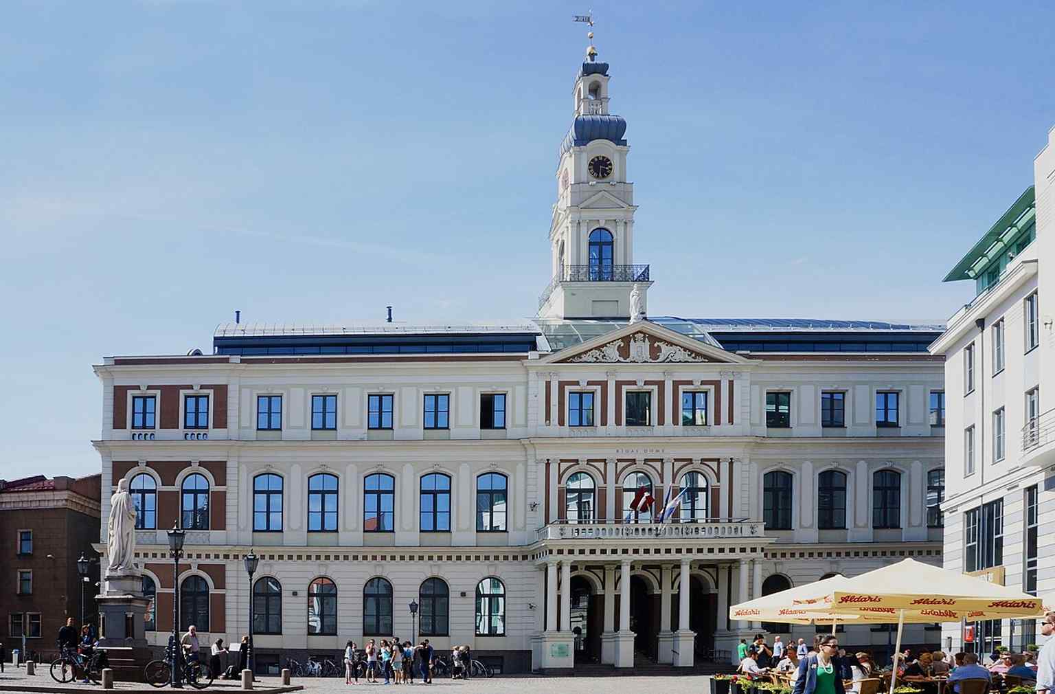 Riga Town Hall seen from Rātslaukums, the square where the medieval and later versions of the building once stood.