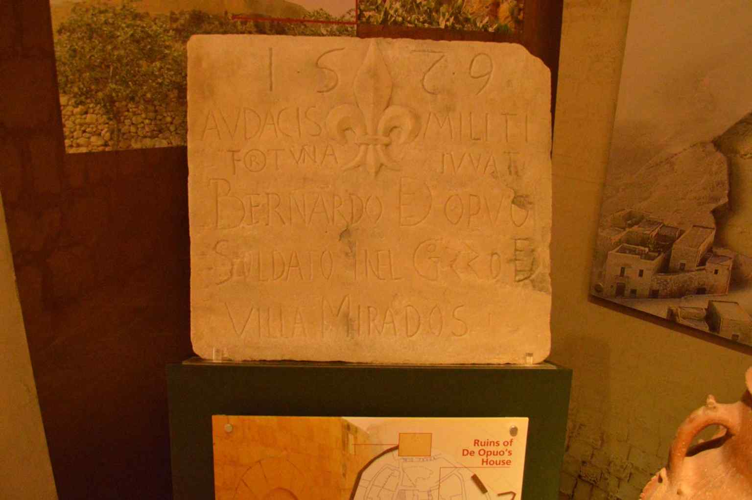 Inside the museum’s display area, where archaeological material from Gozo is presented in the building’s later, more carefully conserved exhibition spaces.